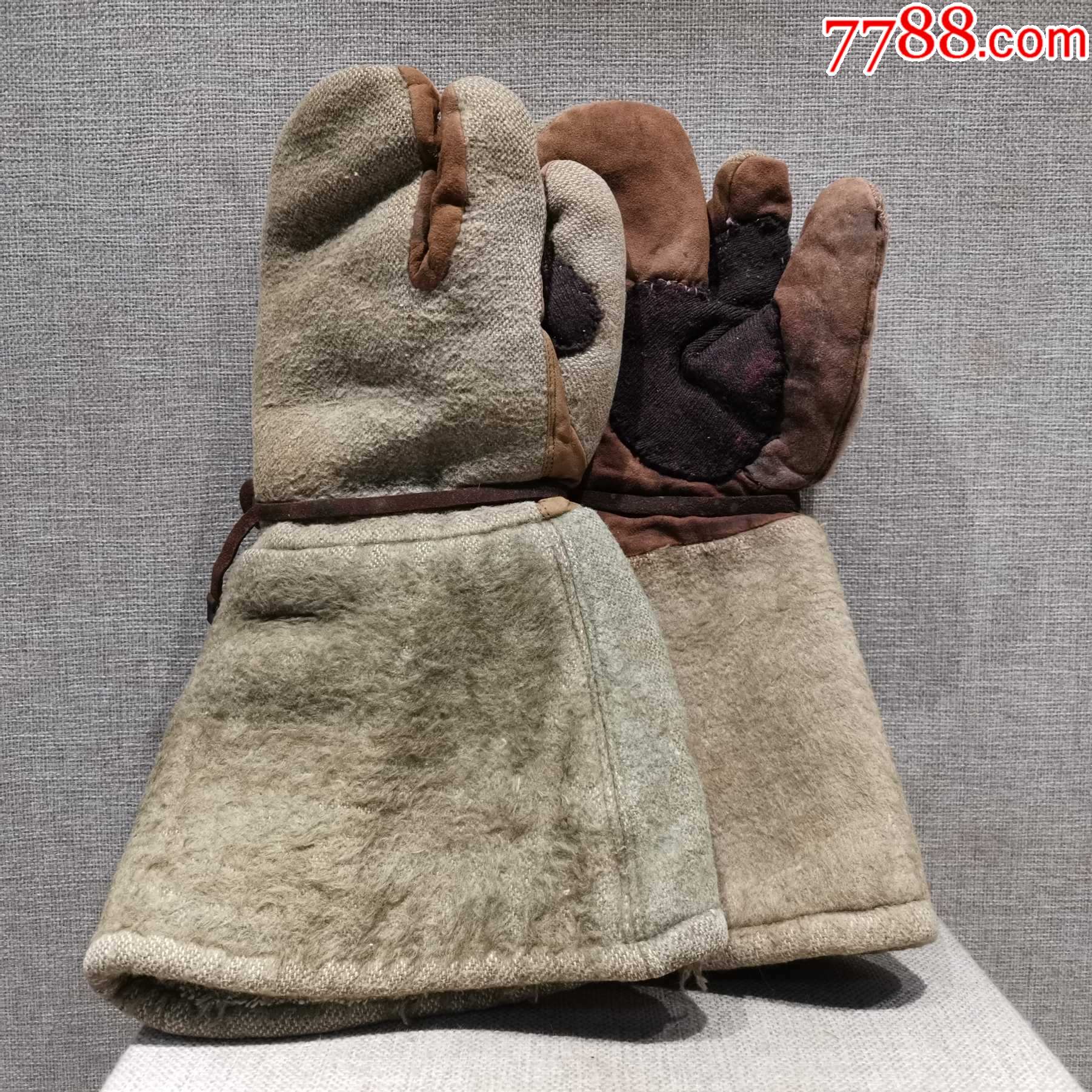 二战收藏抗战革命老物件操纵者棉手套原品保真