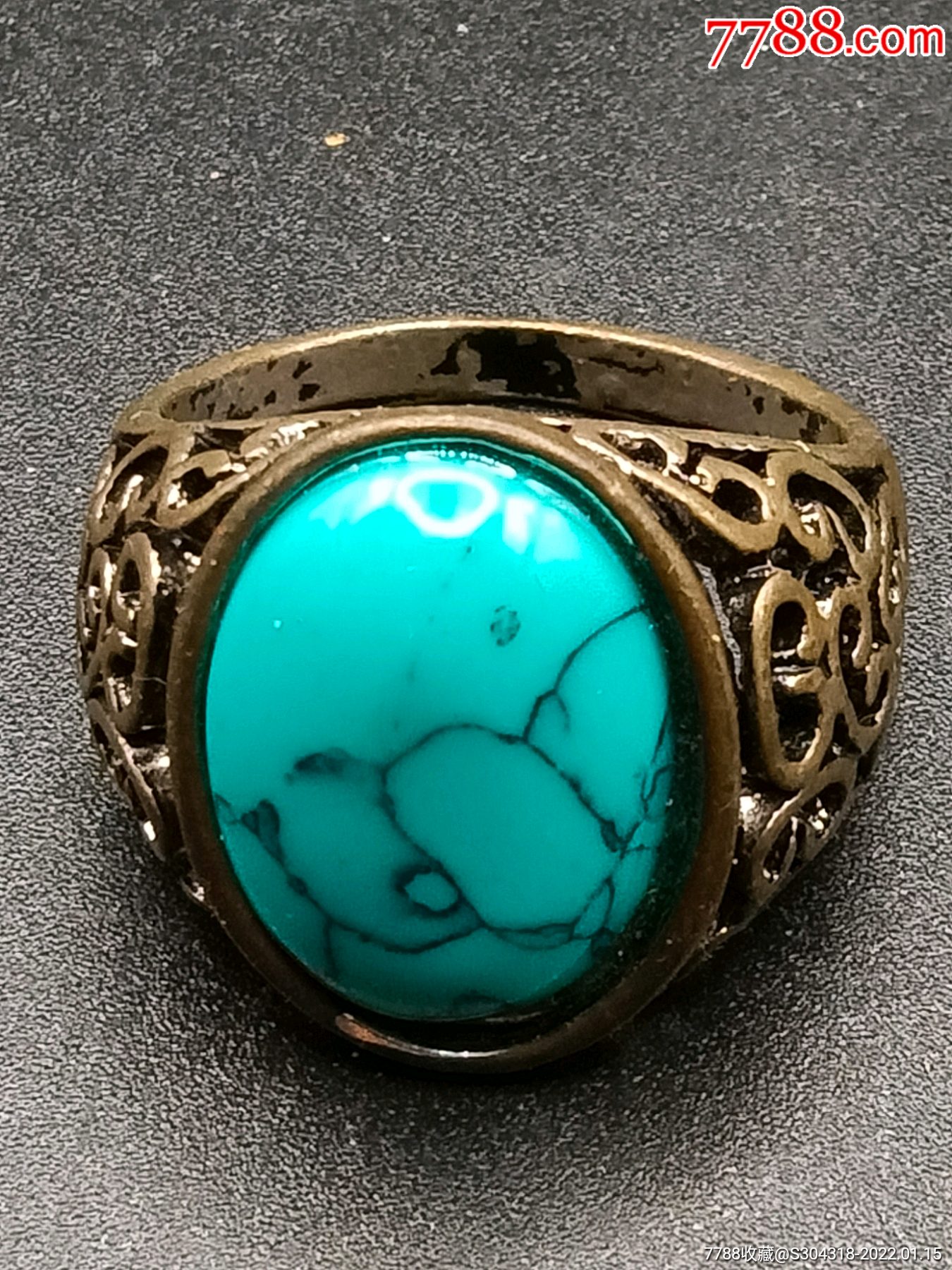 天然原矿绿松石高瓷戒指