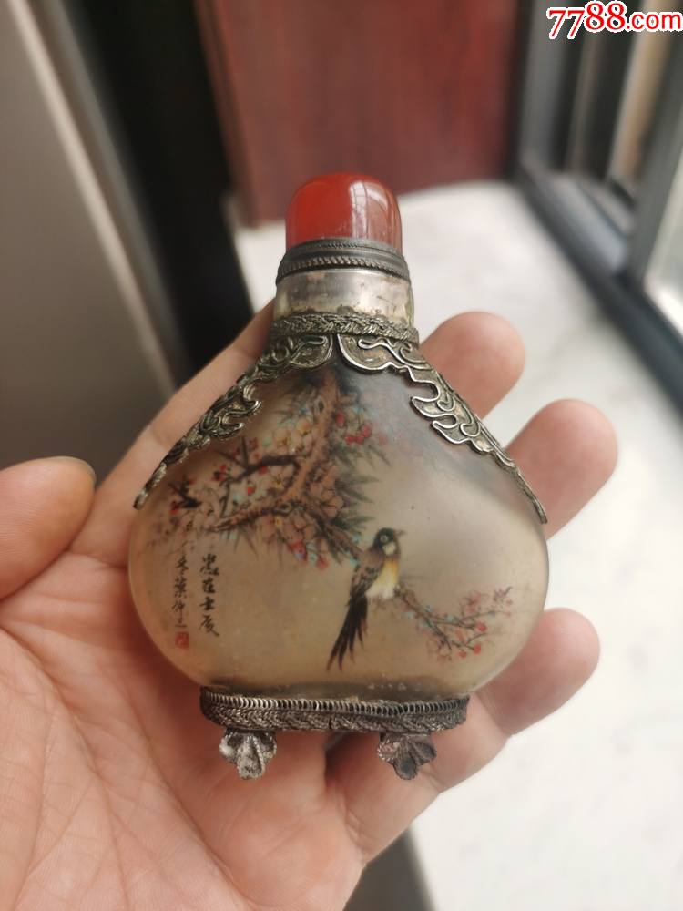 精品文玩清代掐银丝内画老鼻烟壶