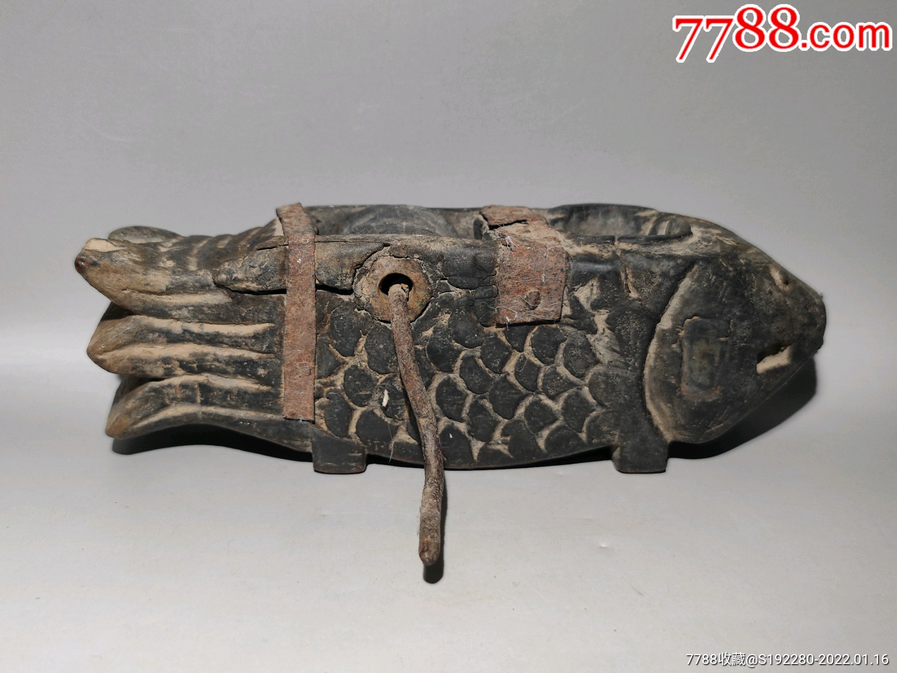 清代老墨斗鲁班发明的工具鲫鱼造型寓意年年有余眼睛鱼鳞尾巴做的相当