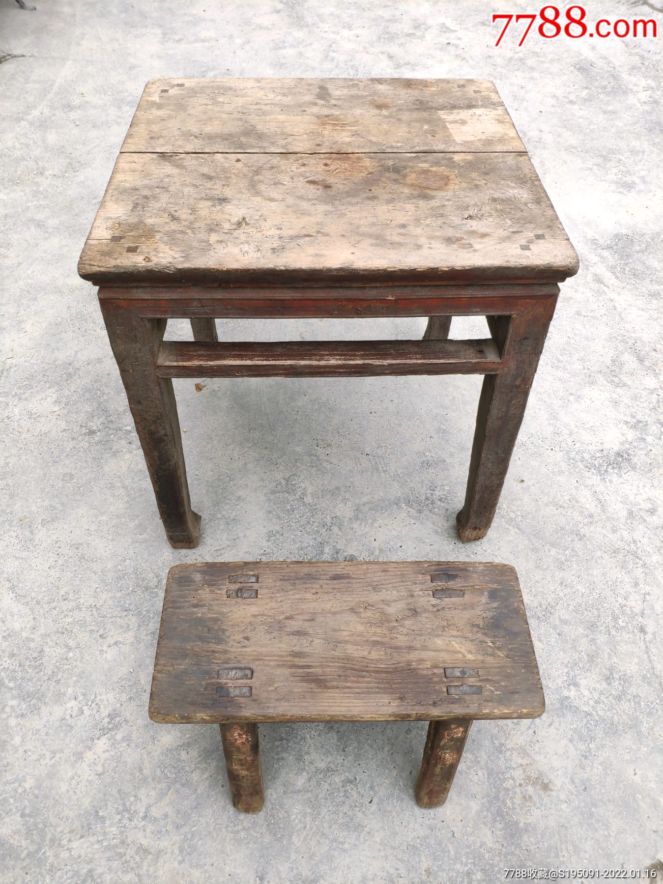 民国实木小方桌小板凳茶几老家具一套