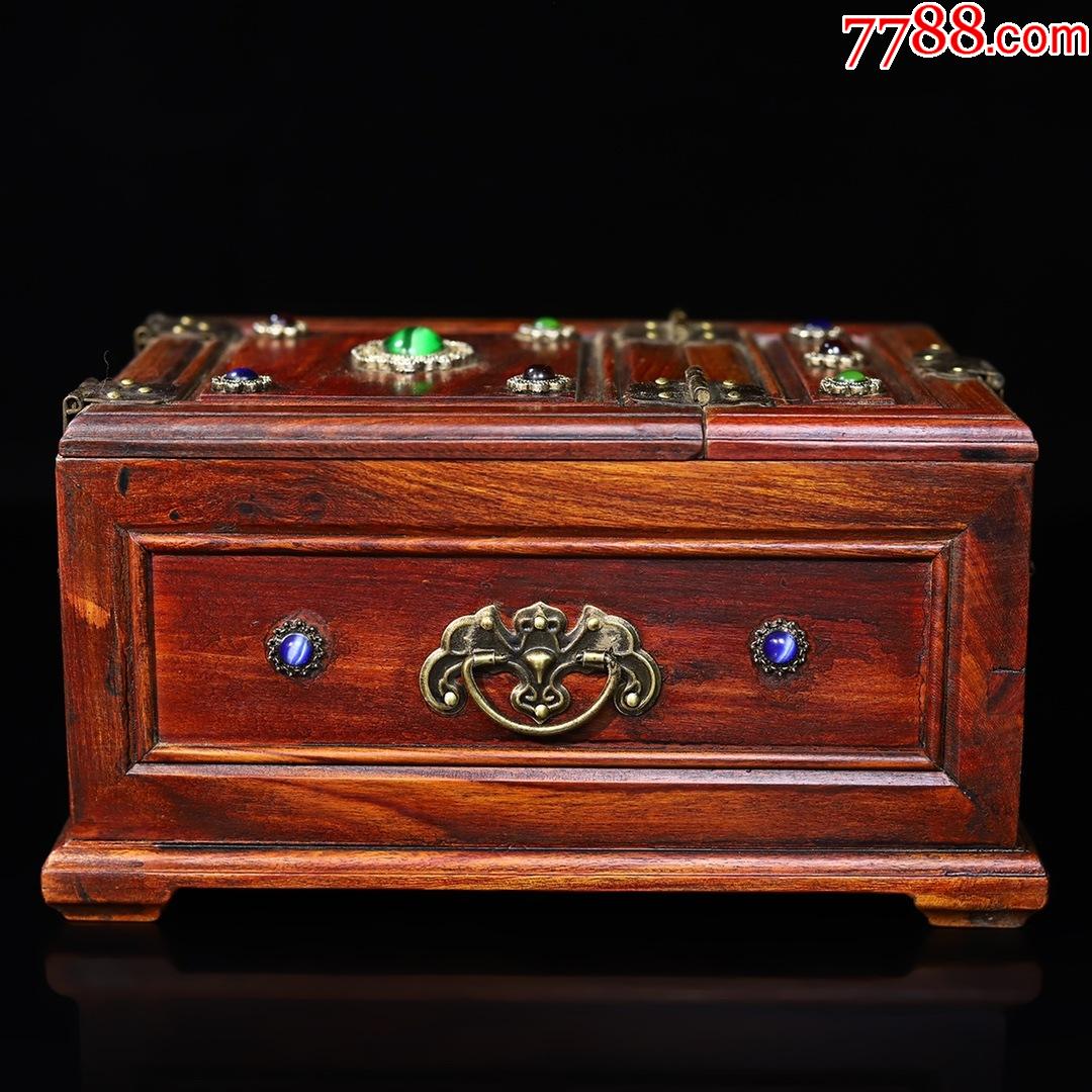花梨木包铜镶宝石梳妆盒a91s4f