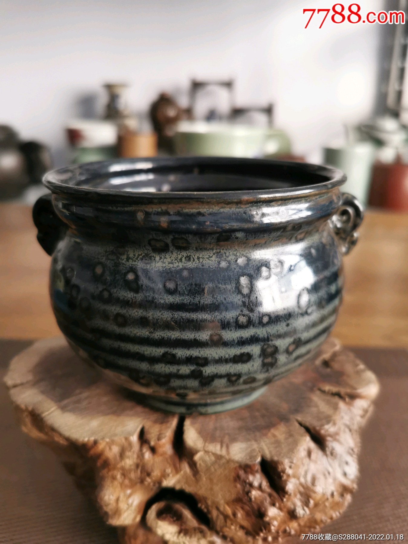 旧藏民国左右窑变双耳香炉