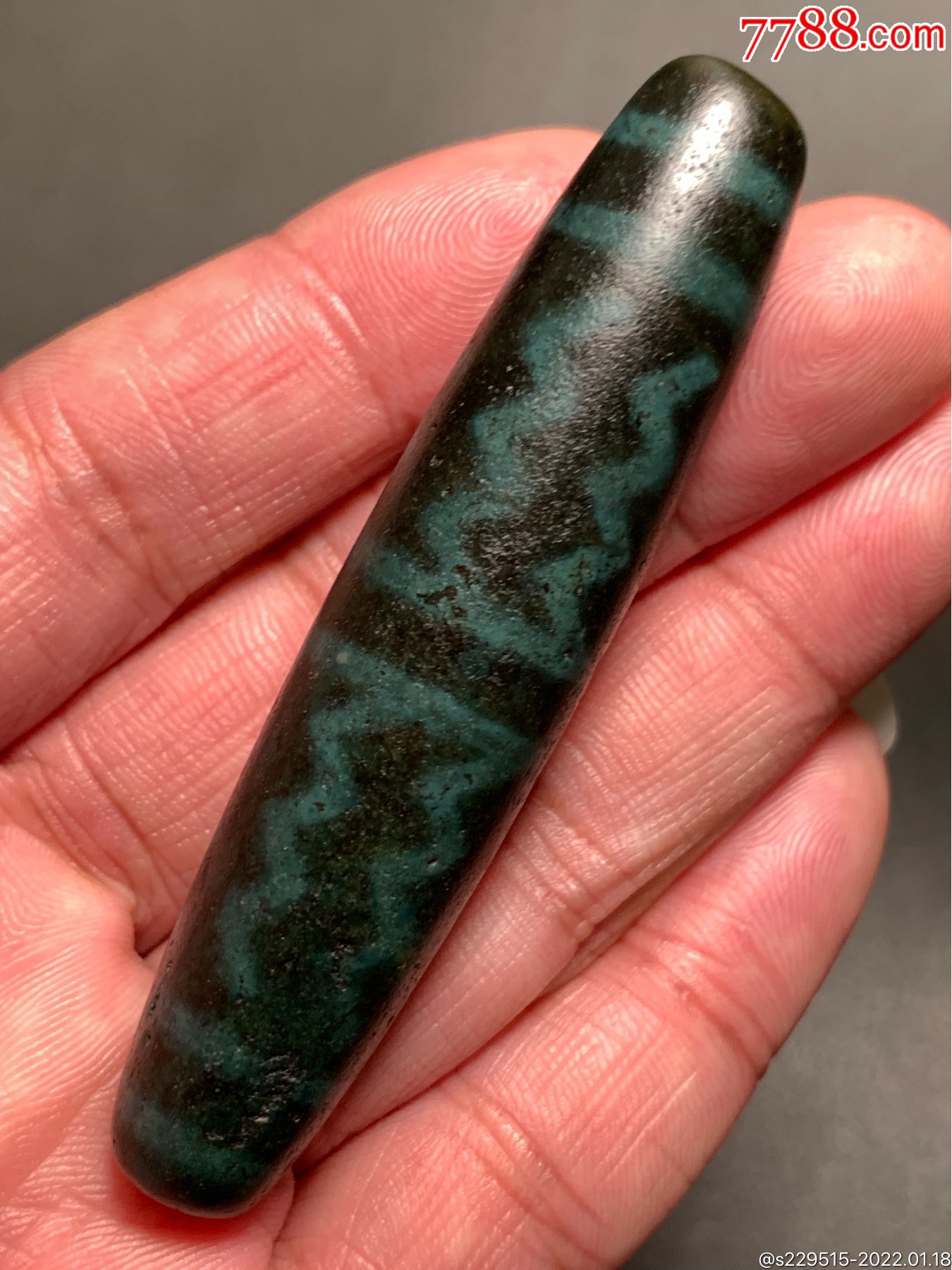 藏传带朱砂彩虹绿皮超大象雄天珠735165毫米