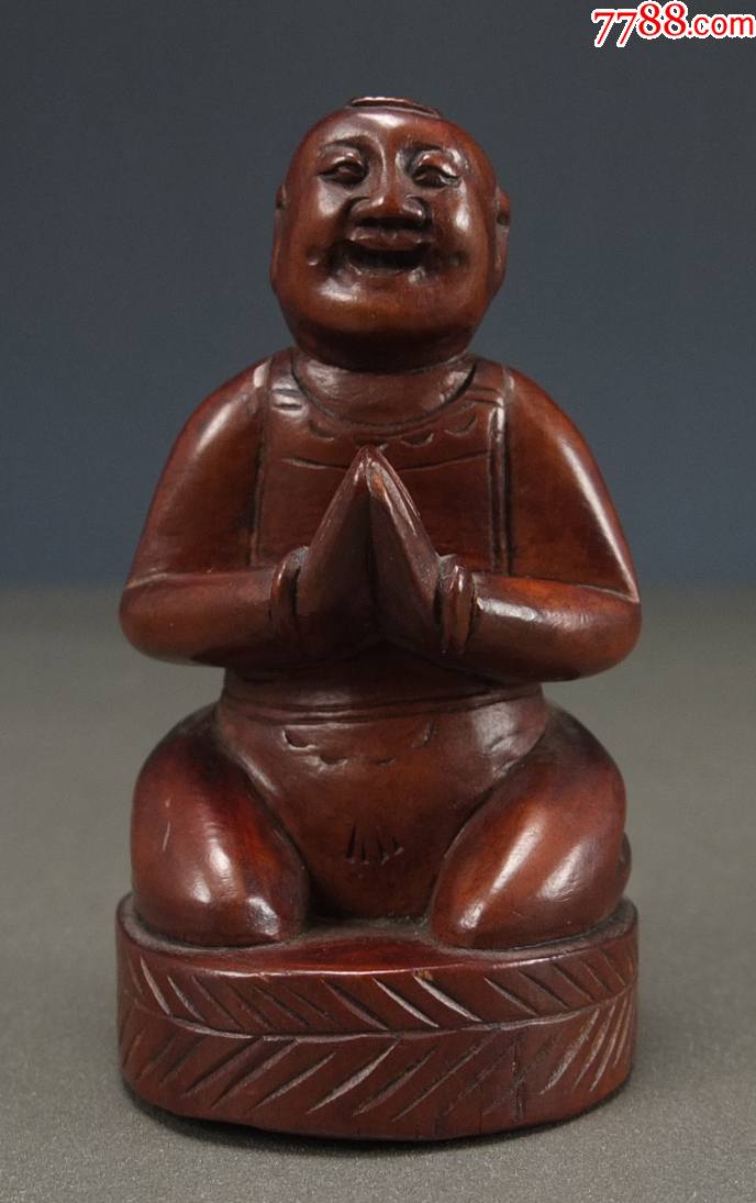 清代童子拜观音木雕像