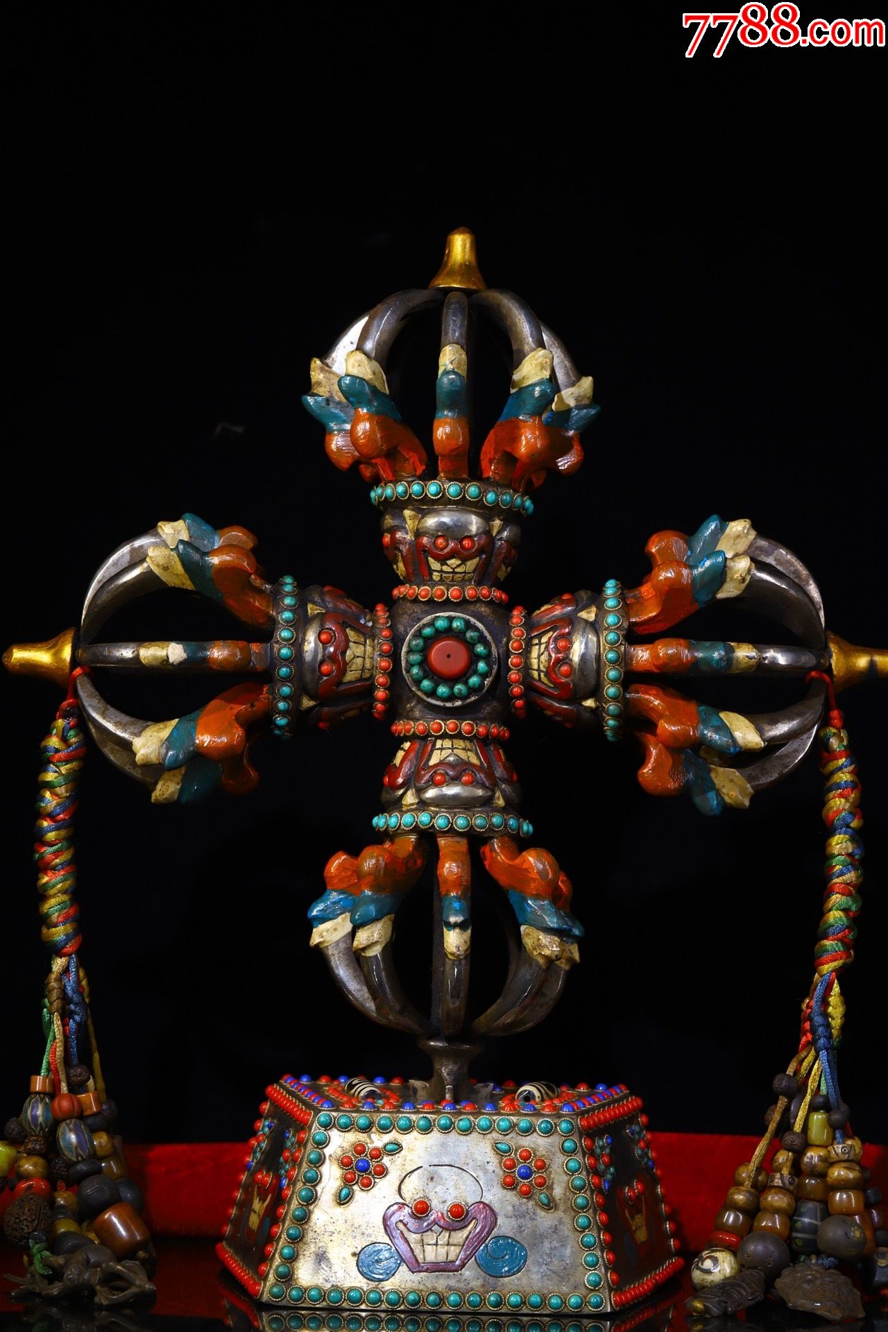 天铁纯手工敲打錾刻镶嵌宝石十字金刚杵a91s30f