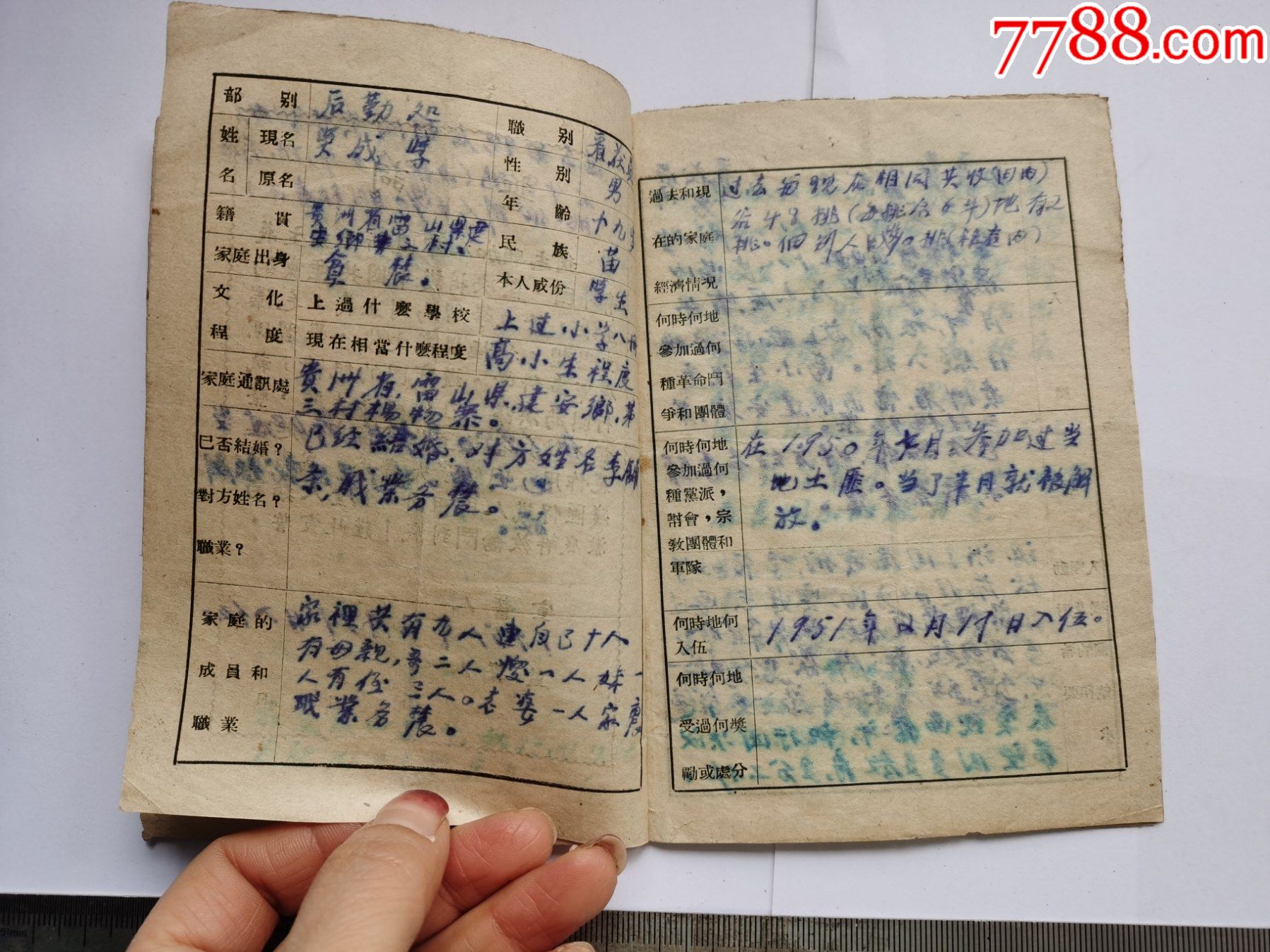 1951年,中國人民解放軍一八六師**部,入團志願書_黨員/團員證明_第3張