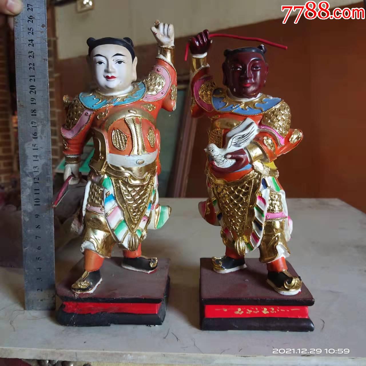 一手指小伤每尊高26宽10厚10厘米实木木雕金吒木吒神像