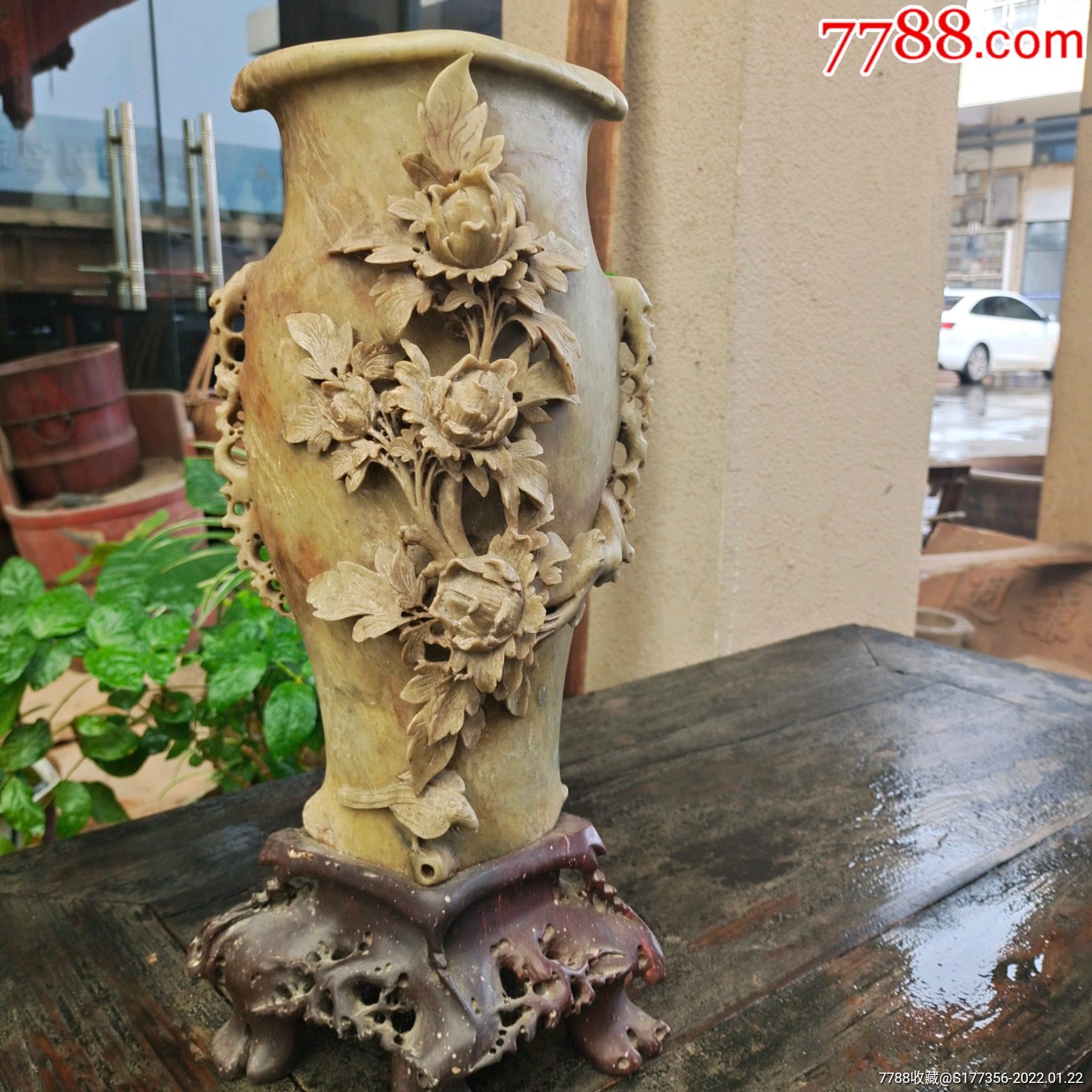 寿山石雕刻花瓶_价格4188元【民俗古玩收藏轩】_第1张_7788收藏__收藏