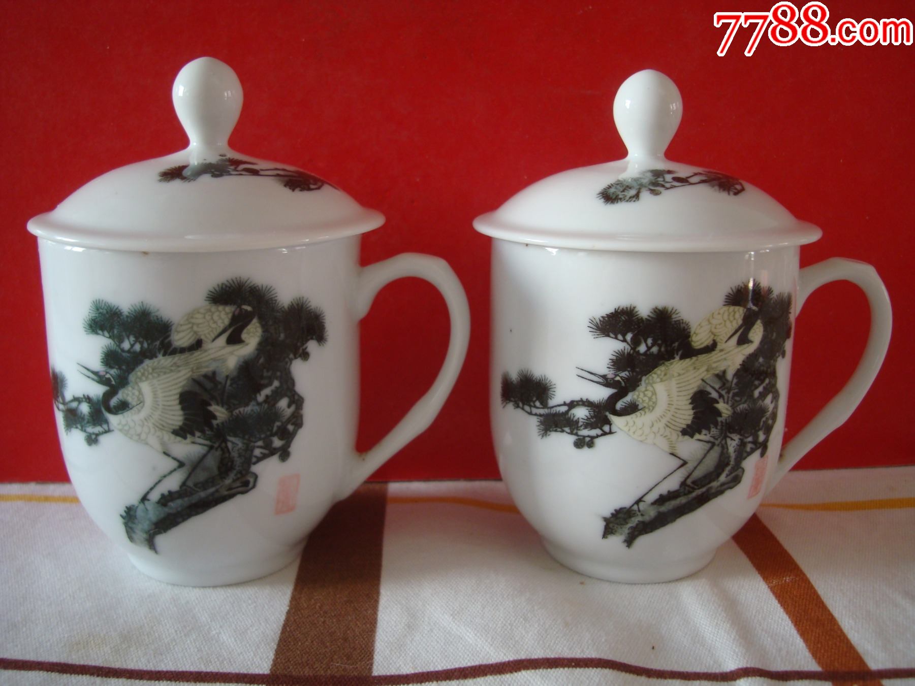 醴陵板杉款――松鹤图案水杯一对-价格:135元-se85059818-彩绘瓷/彩瓷