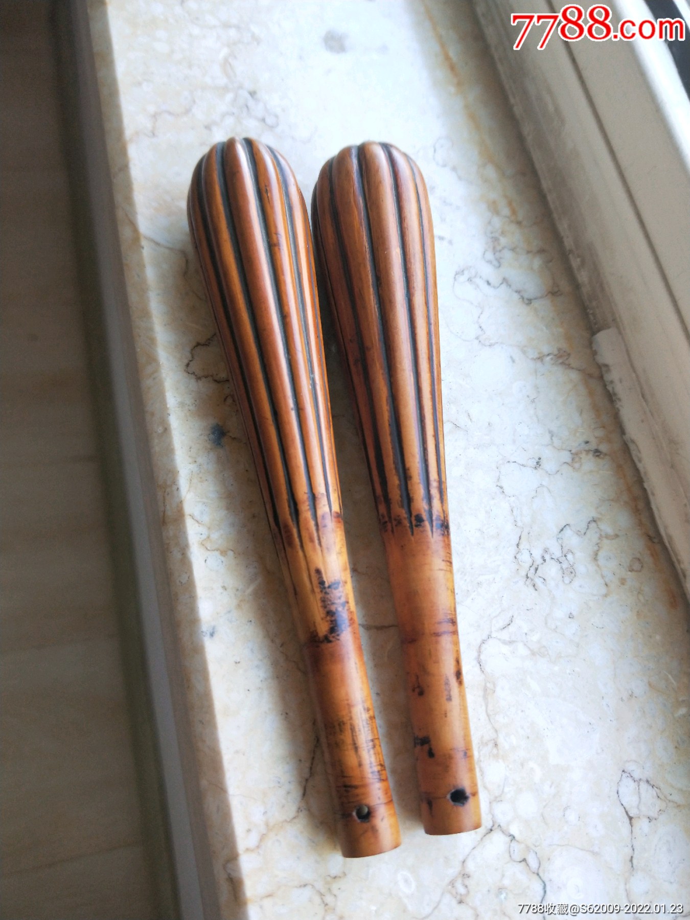 民国好品小叶黄杨木手雕京二胡琴轴一对