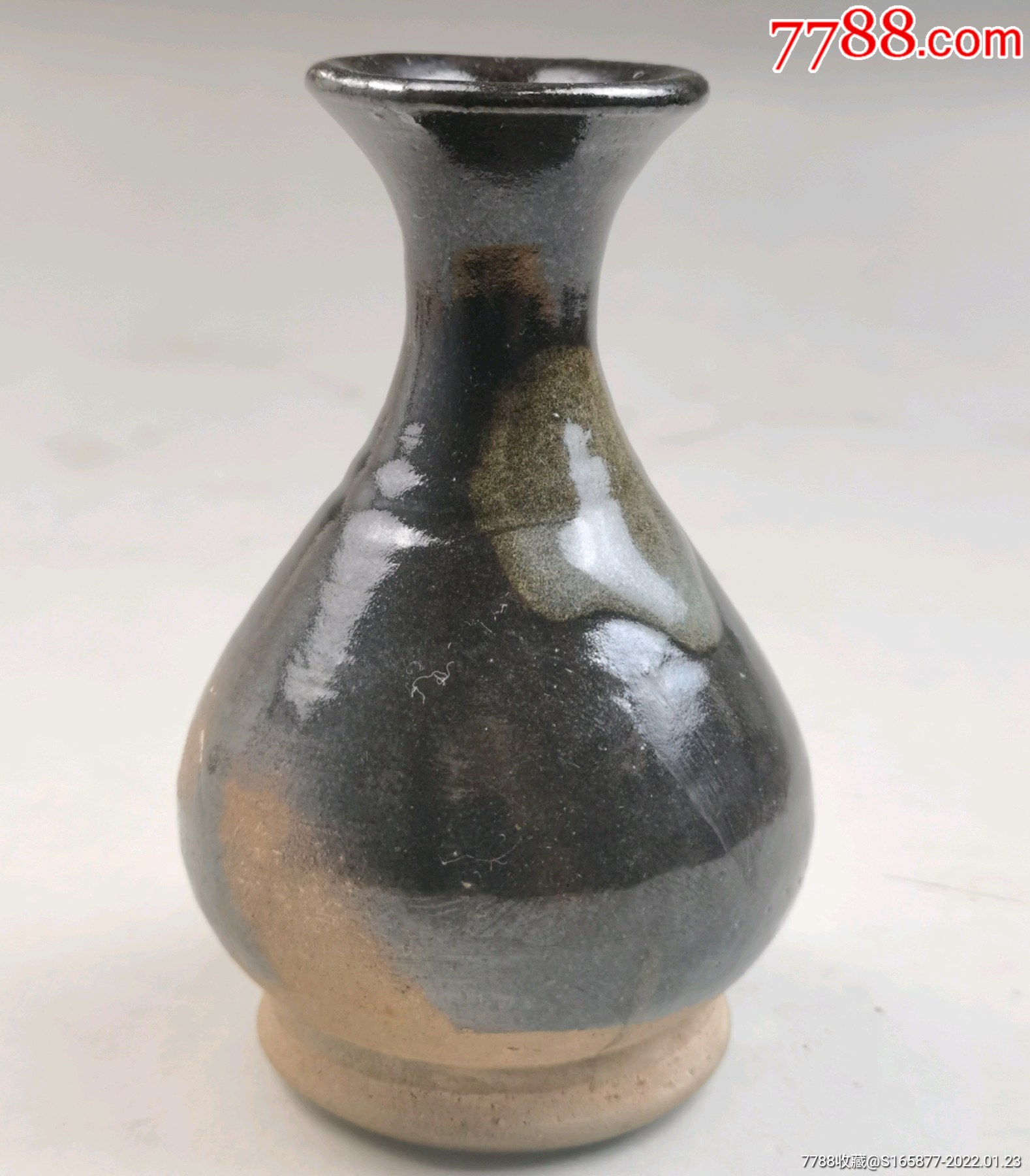 全品清代磁州窑黑窑变釉小玉壶春瓶包老保真收藏品