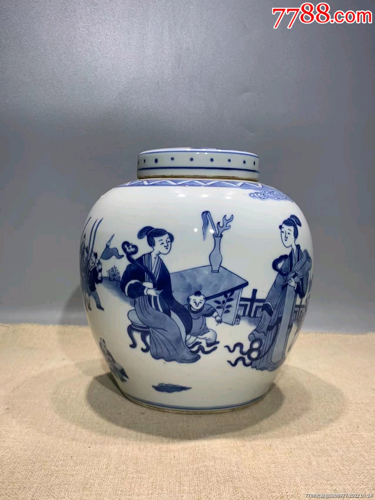 清代青花人物故事盖罐_青花瓷_老鹿收藏【7788收藏__收藏热线】