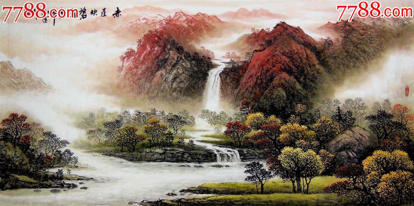 品墨斋精品山水画龙高建四尺赤崖映碧流