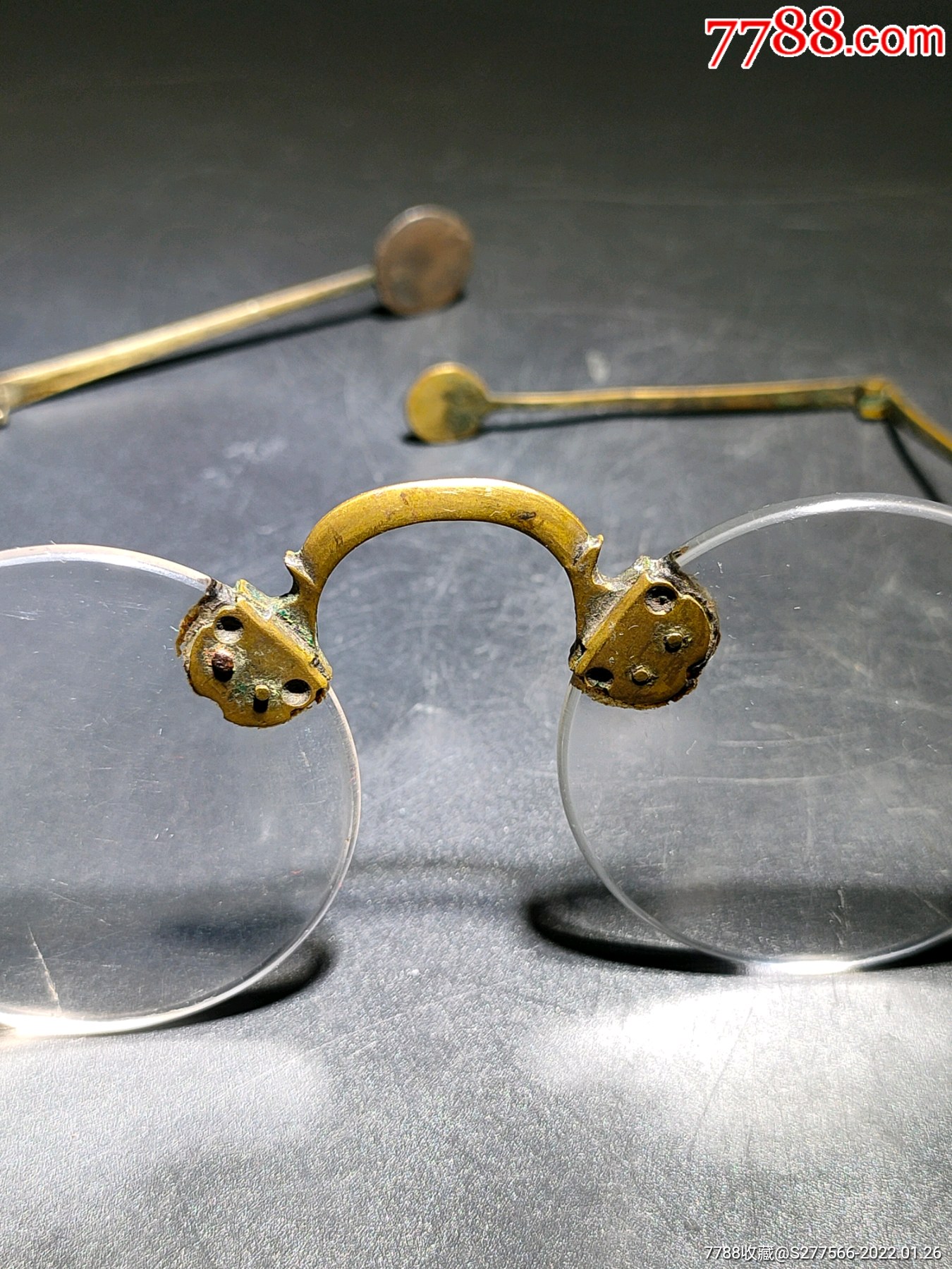 清代黄铜直腿拱桥型梁无框平光眼镜