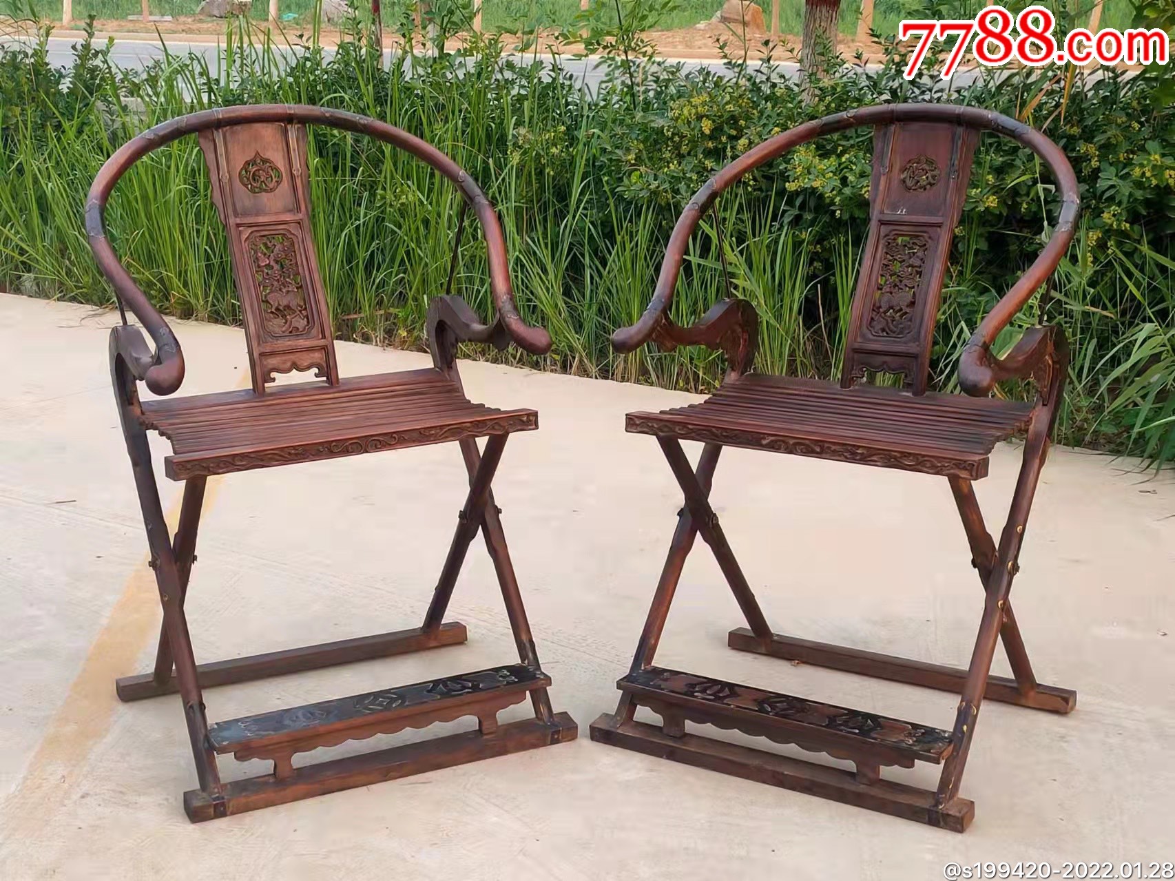 花梨木交椅一对铜件齐全正常使用总高106面高57宽62厚40