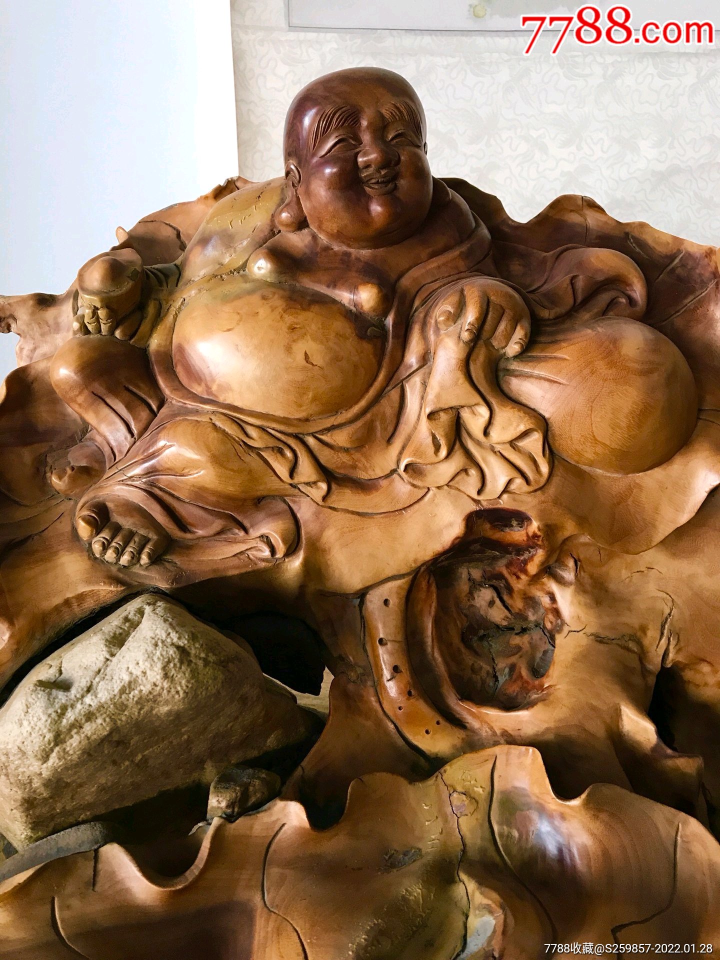 香樟木整木随形雕刻大肚弥勒佛卧莲大型摆件_木雕摆件_第2张_7788期刊