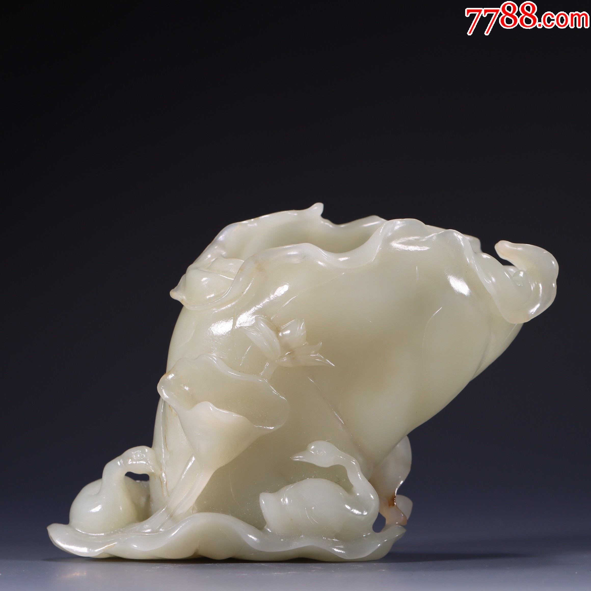 和田玉双鹅荷叶花插a91s55f