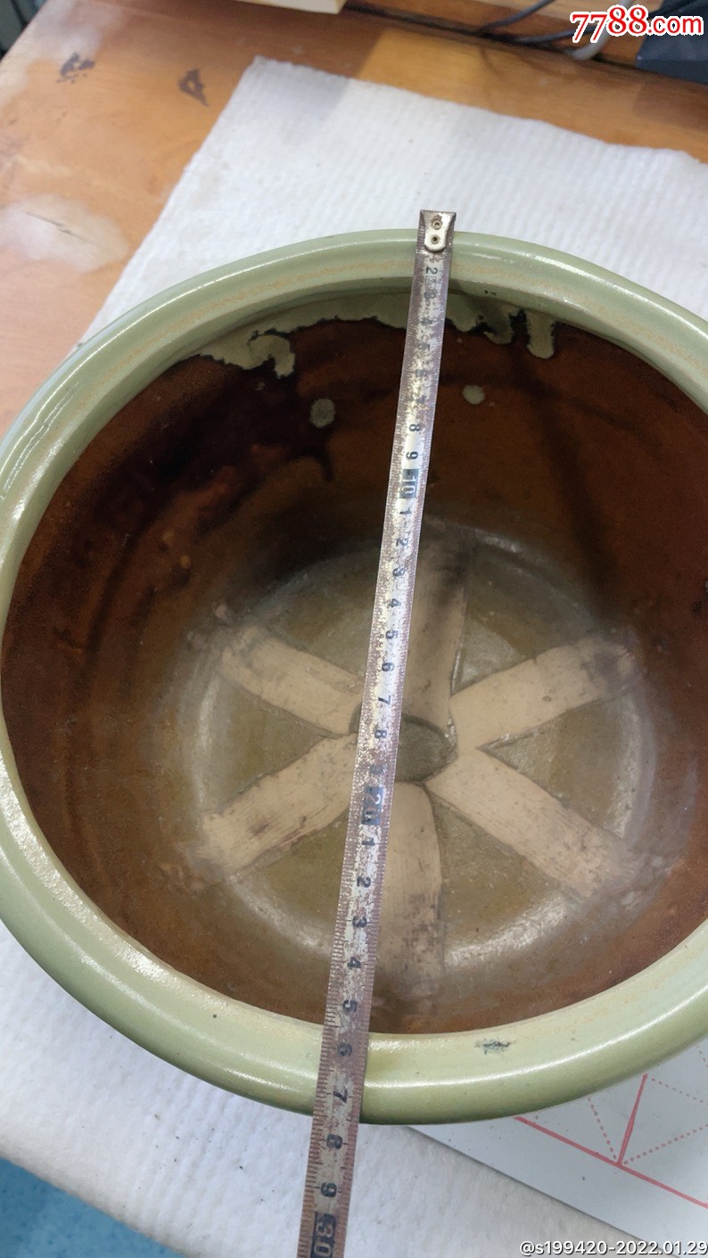 民国时期文房绿釉卷缸里外挂釉保存完好