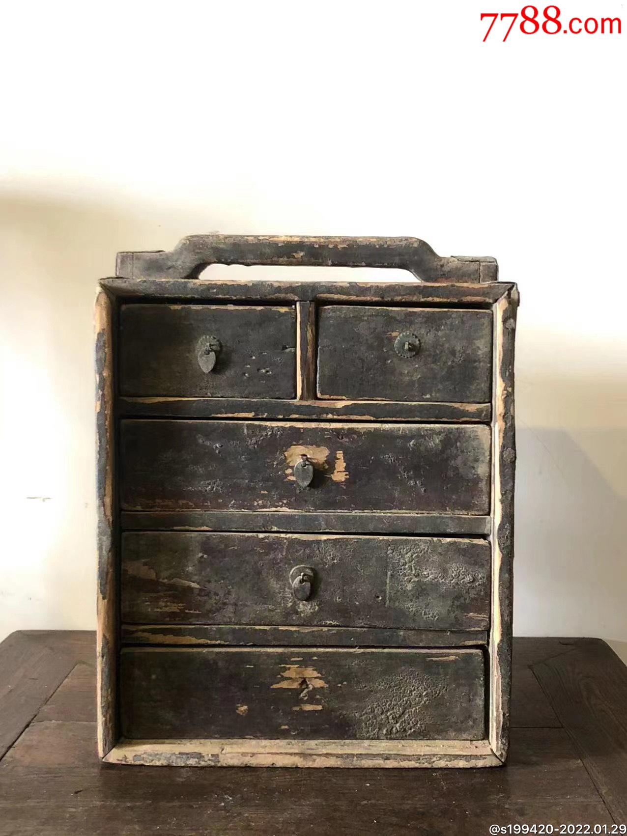 清中期手提中药箱楠木全品包老