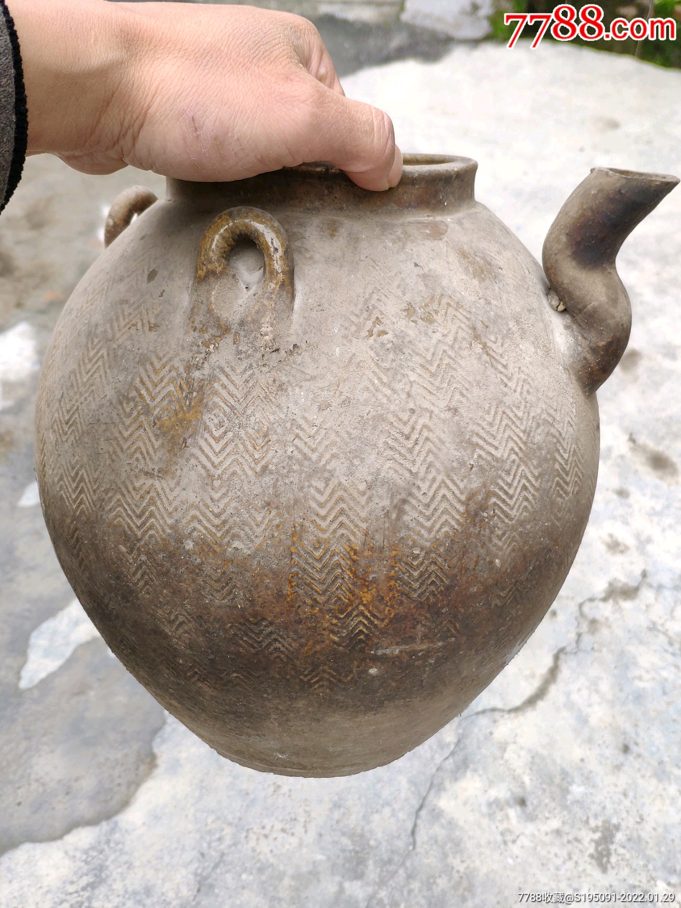 酒文化民国三耳印花陶酒壶陶罐