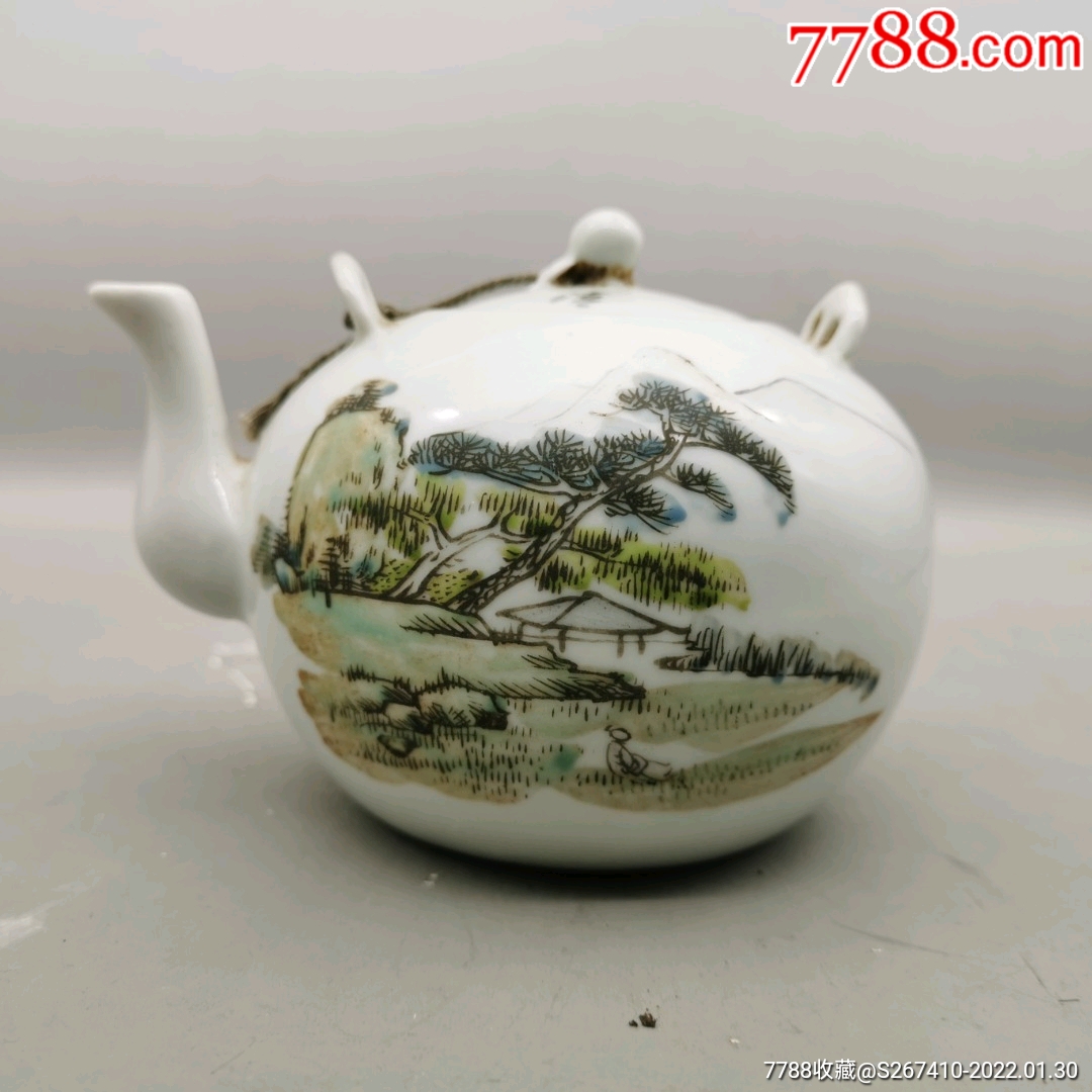 清光绪名家王少维浅绛彩山水瓷茶壶