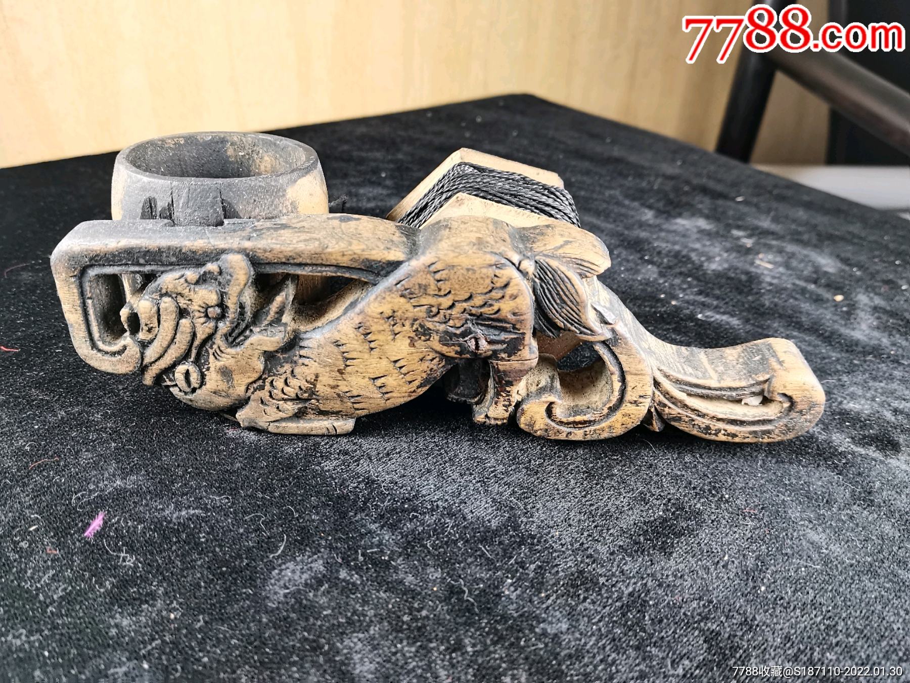 清代龙形木质木工墨斗