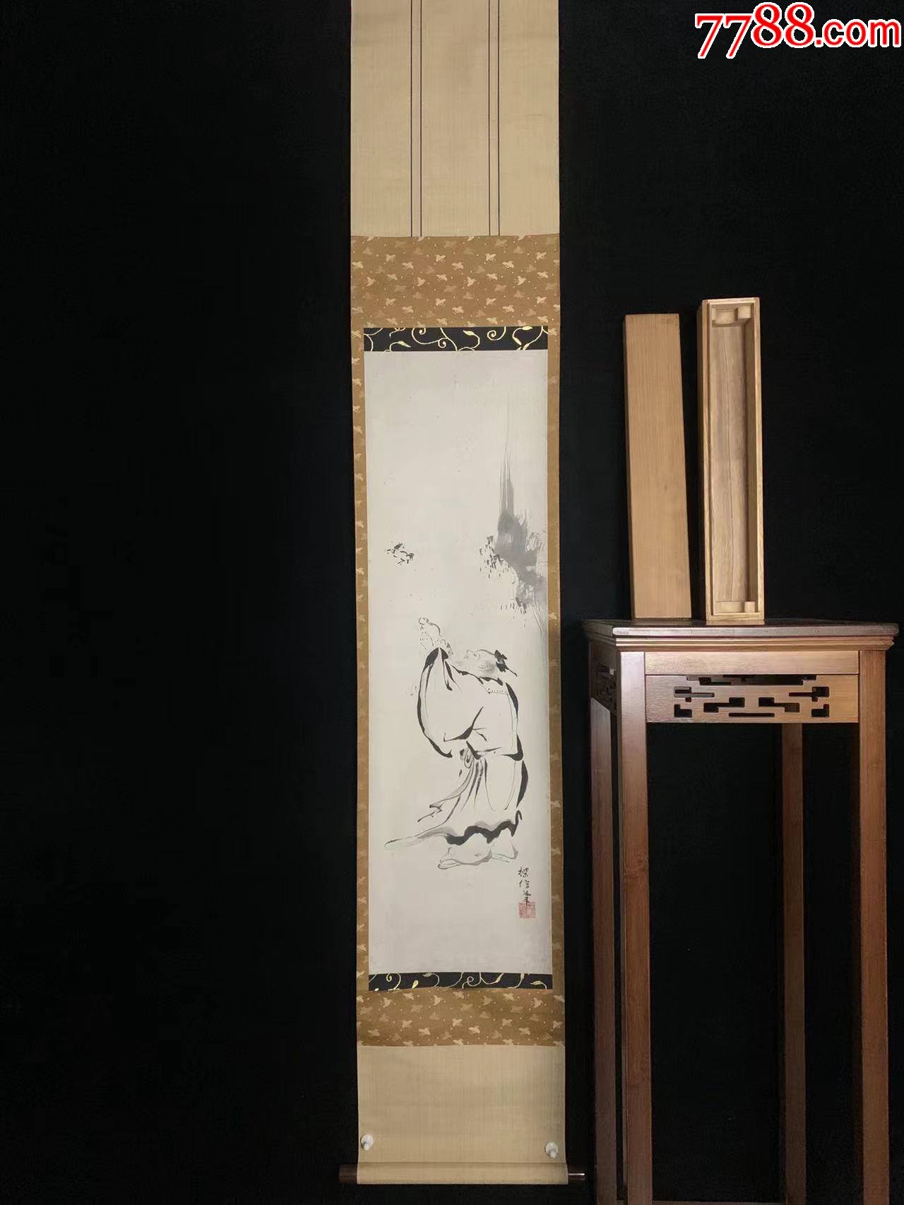 日本回流老字画清代纸本狩野探信人物画4726中古老书画书房茶挂_人物国画原作_图片鉴别_收藏价值_7788和田玉收藏