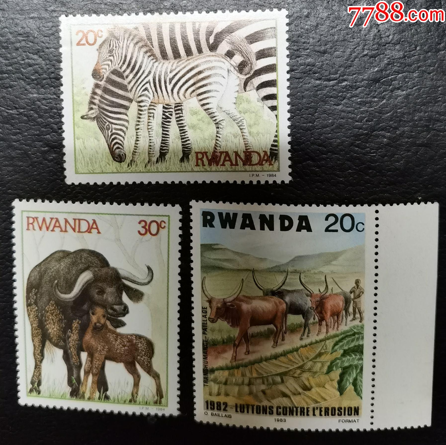 外国邮票卢旺达野生动物1982三新