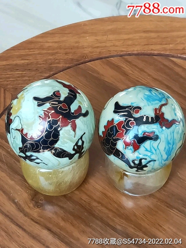 清代掐丝景泰蓝健身球一对四爪龙描绘的活灵活现尺寸475厘米