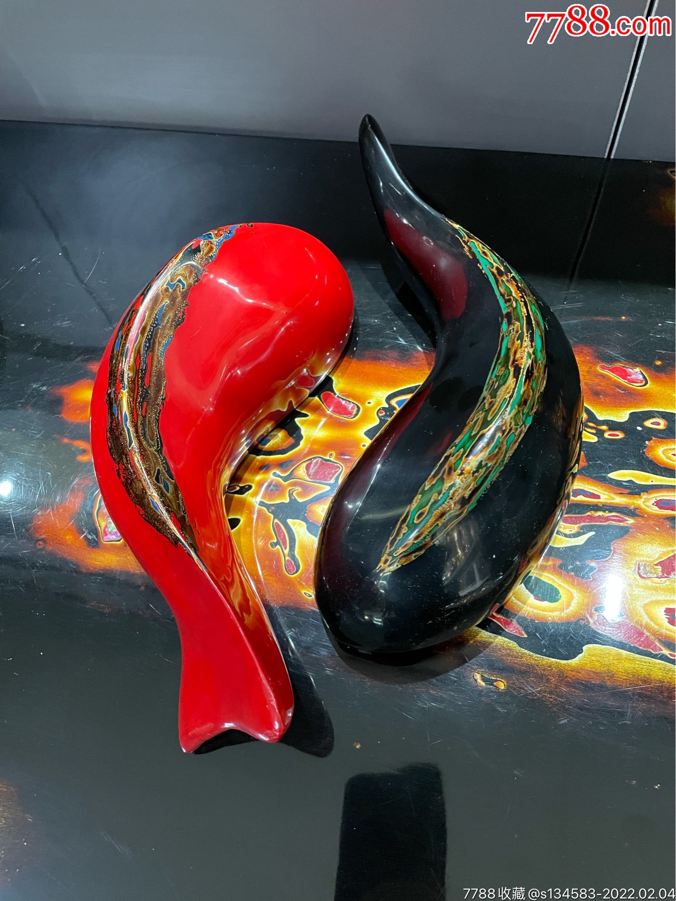 2个一对布脱的脱胎漆器年年有鱼品像完好无损