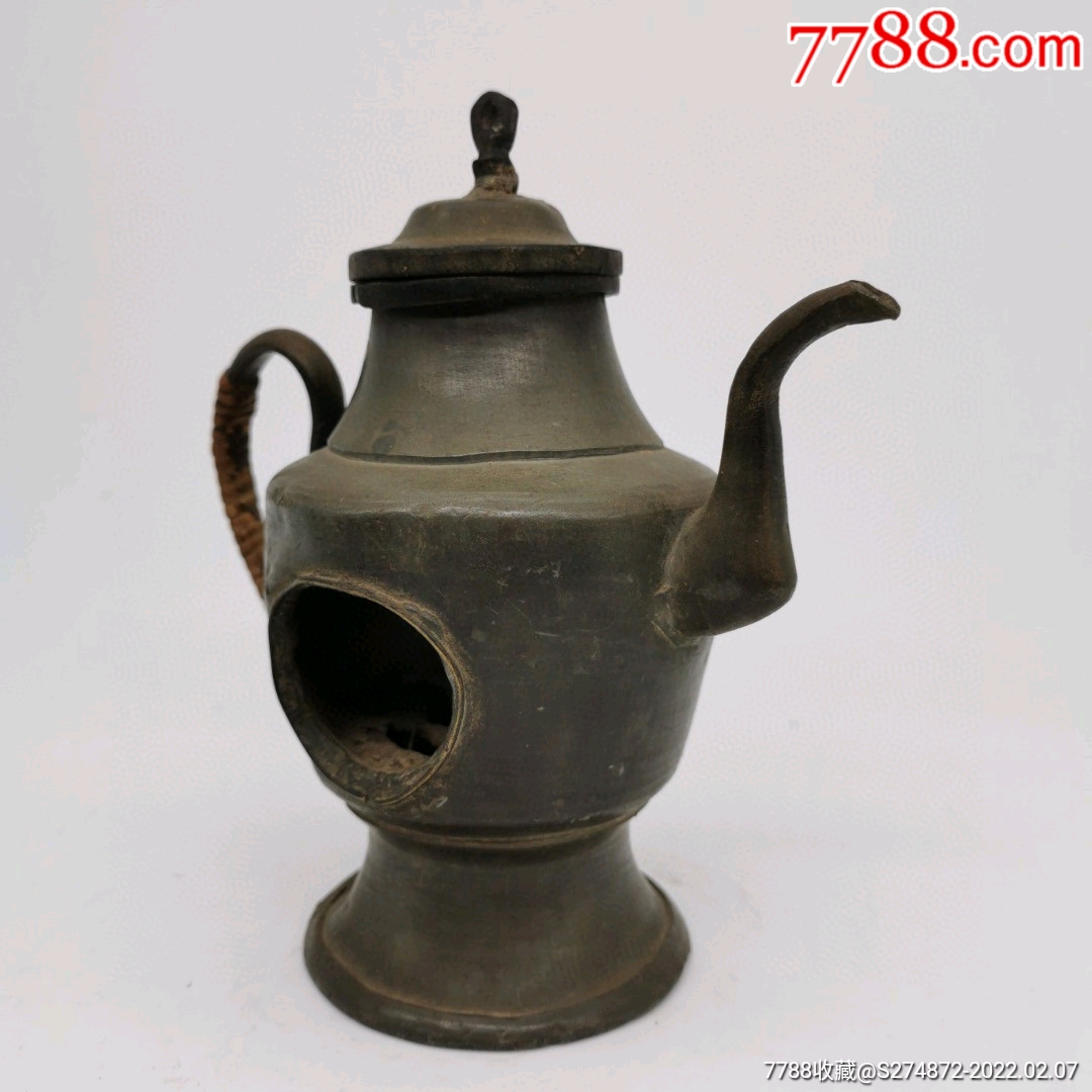 清代白锡酒壶烧炭温酒器