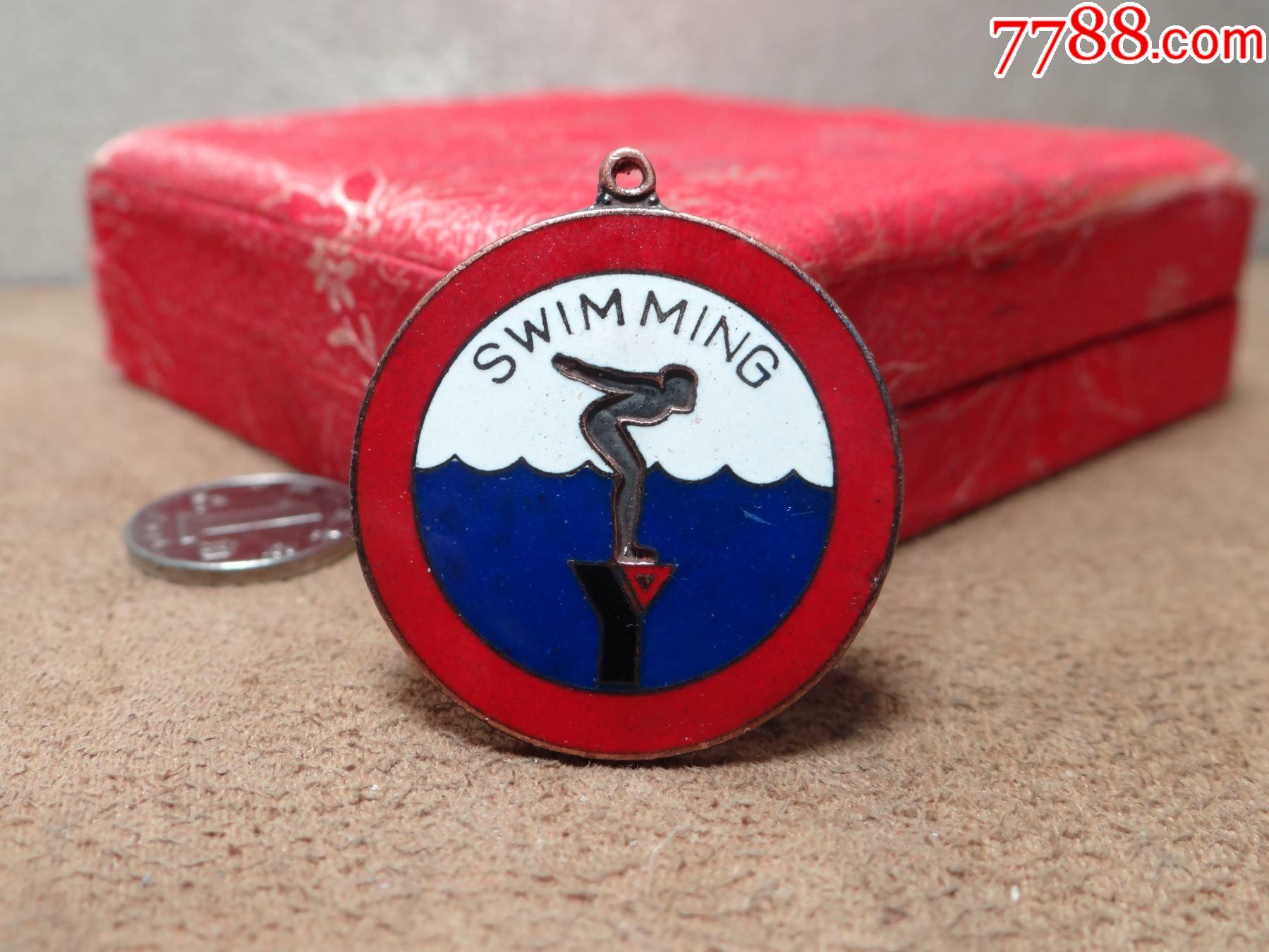 精美游泳铜珐琅老奖章-价格:100元-se85250323-体育运动徽章-零售