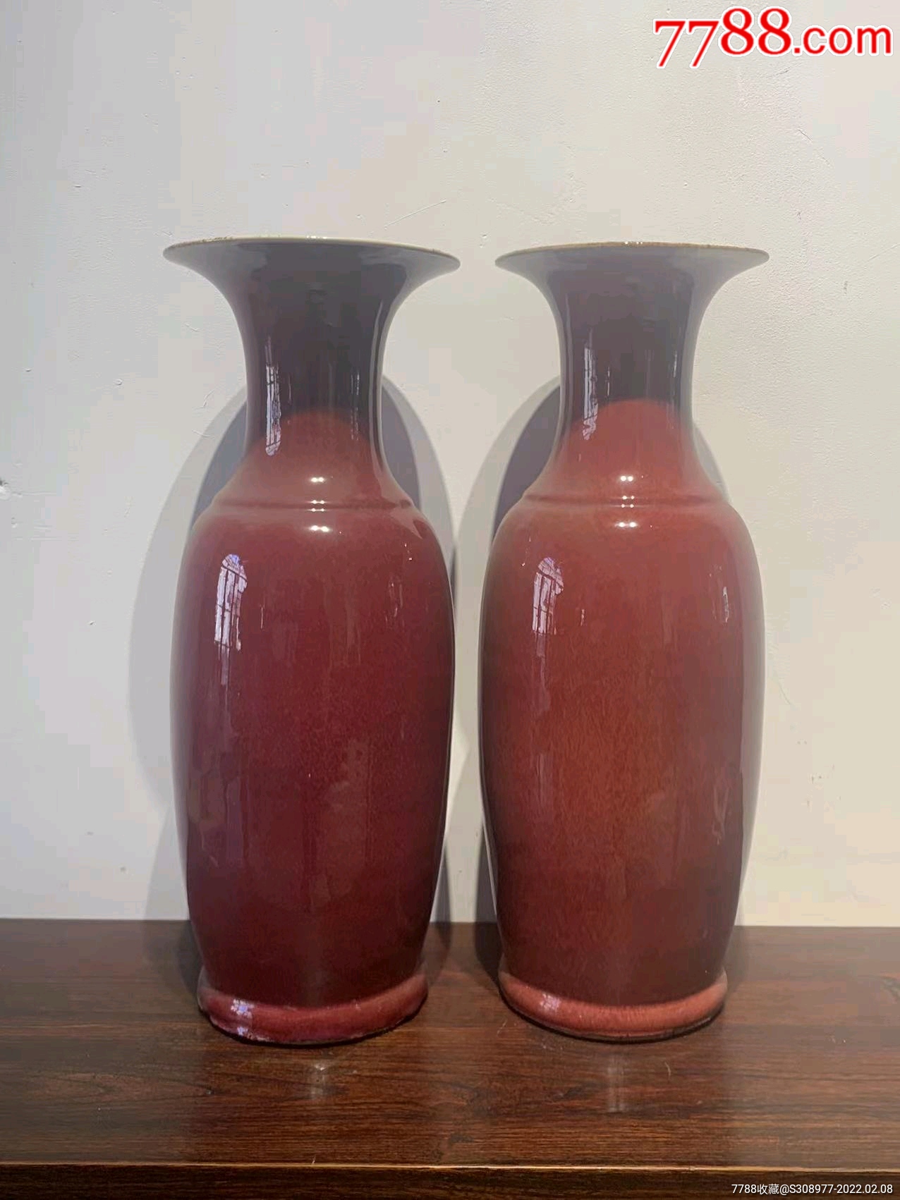 清代朱砂掸瓶一对-价格:4800元-se85250979-红釉瓷-零售-7788陶瓷