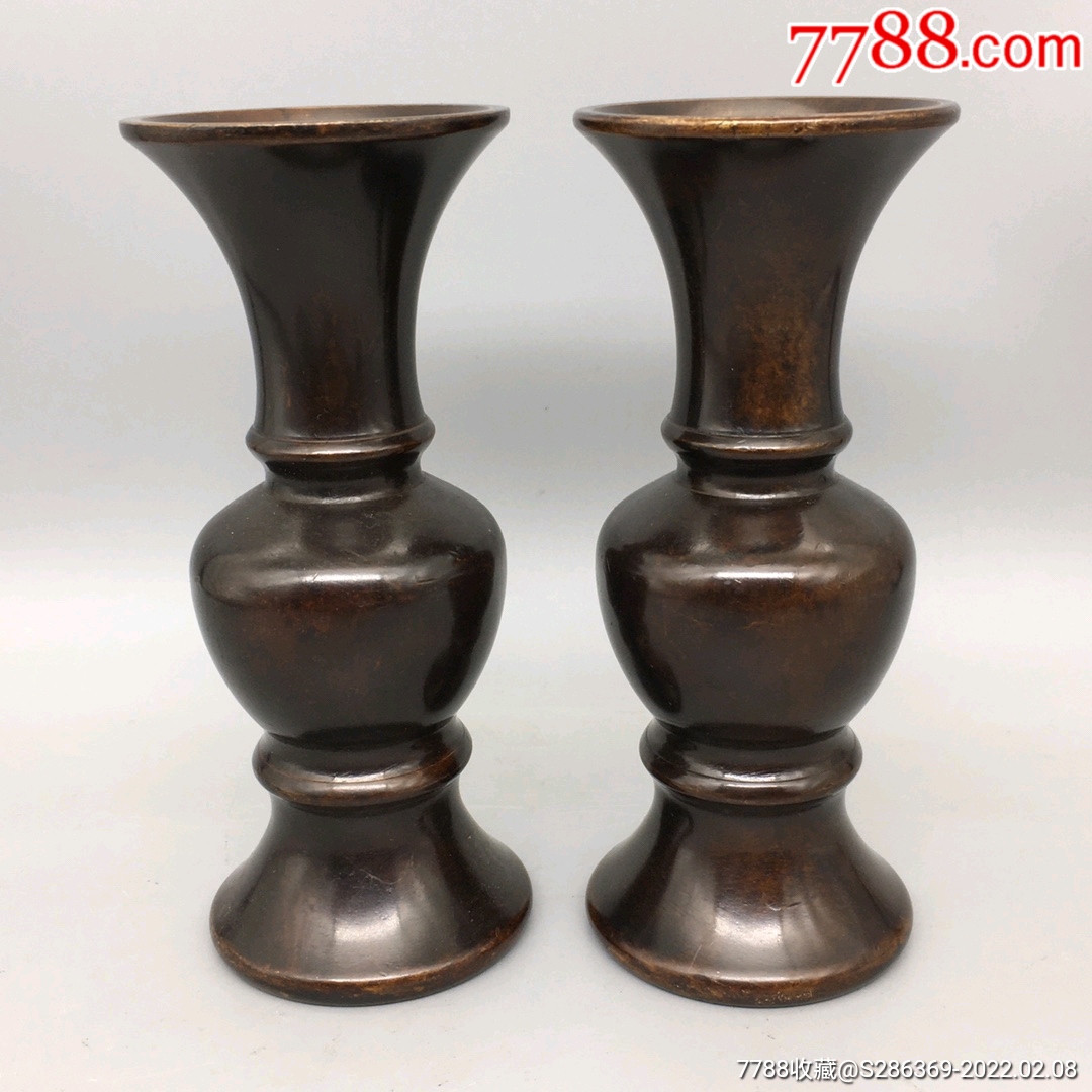 纯铜五供花瓶一对,不议价_价格360元_第1张_7788收藏__收藏热线