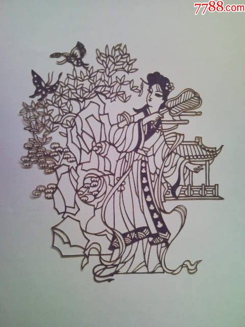 宝钗扑蝶剪纸