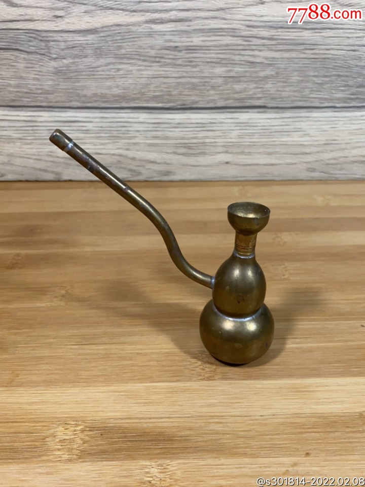 纯黄铜老水烟壶