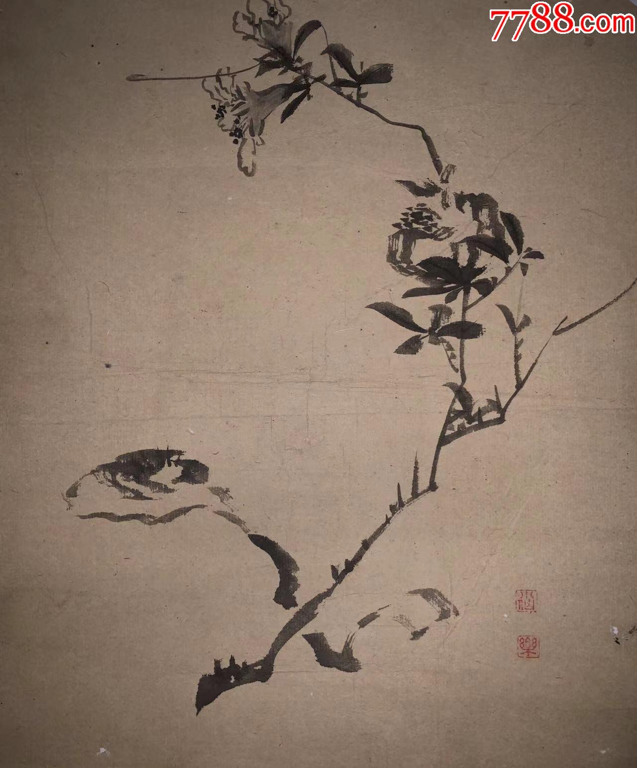 日本回流老字画纸本灵芝花草4760中古老书画书房