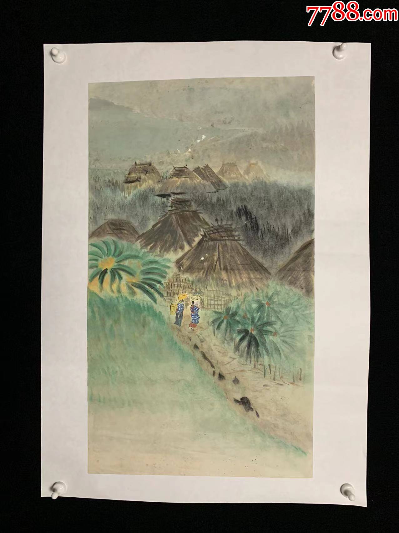 日本回流老字画纸本山中草屋4752中古老书画书房