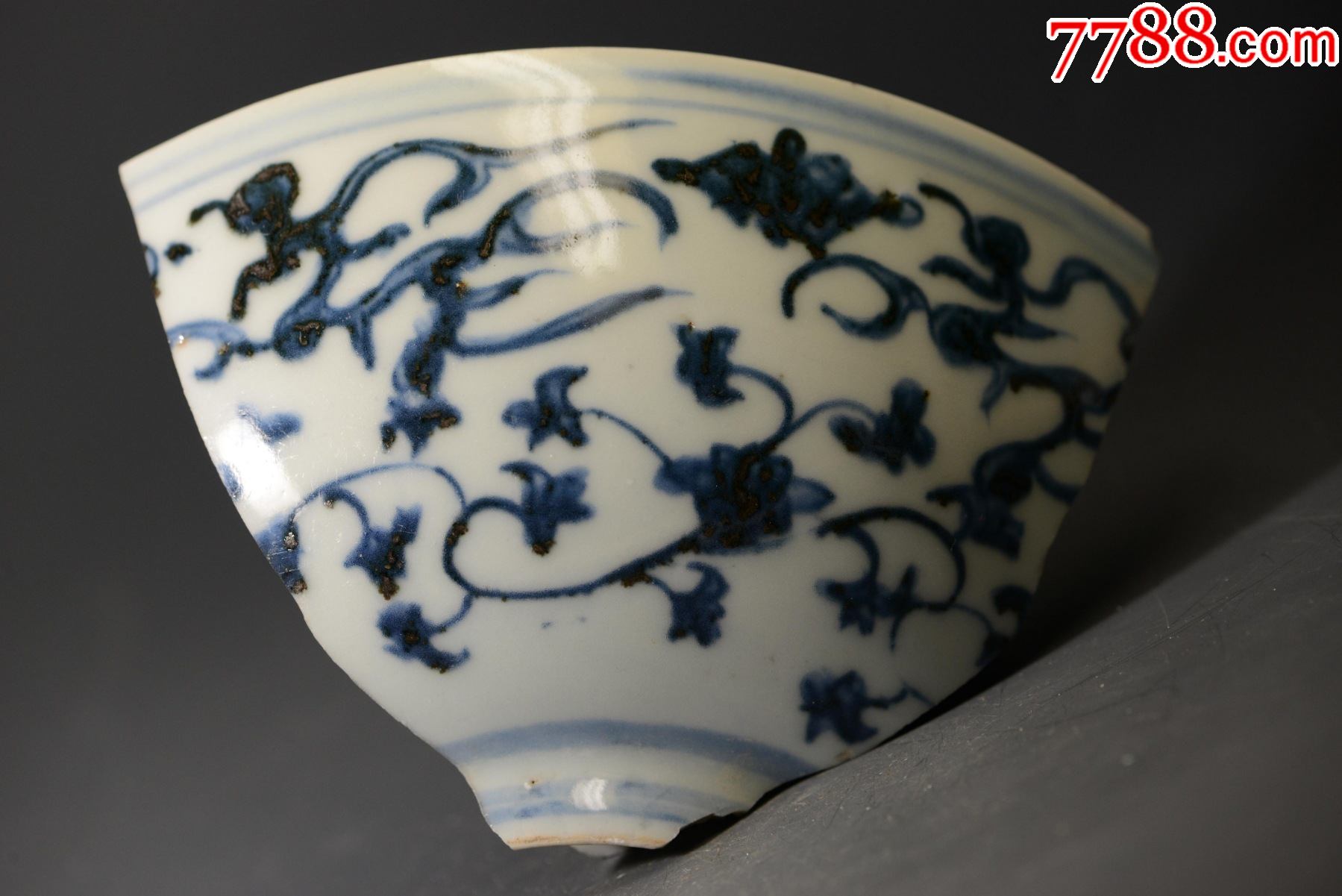 明青花苏麻离青波斯花口盘伊斯兰纹饰博物馆科研教学专用考古发掘1185