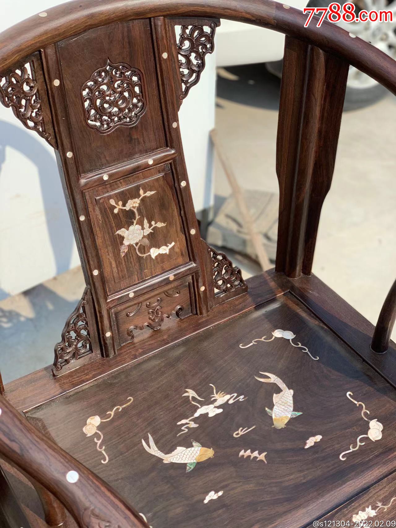 檀木皇宫椅三件套镶嵌螺钿古典家具仿古家具