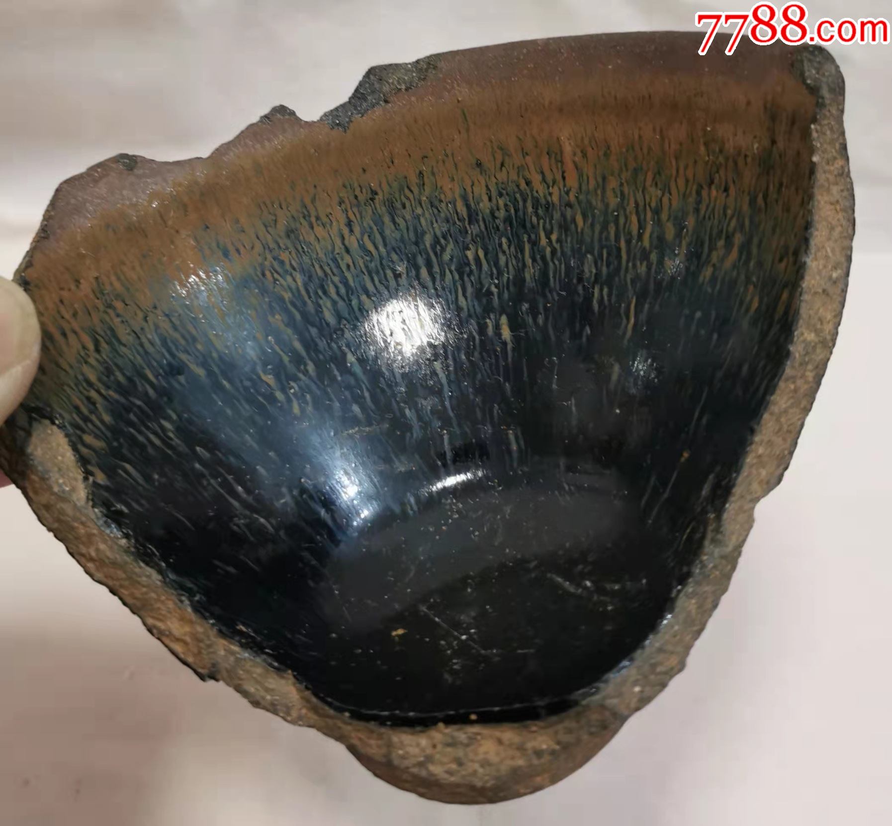 宋代建窑芦花坪窑金兔毫束口盏瓷片h