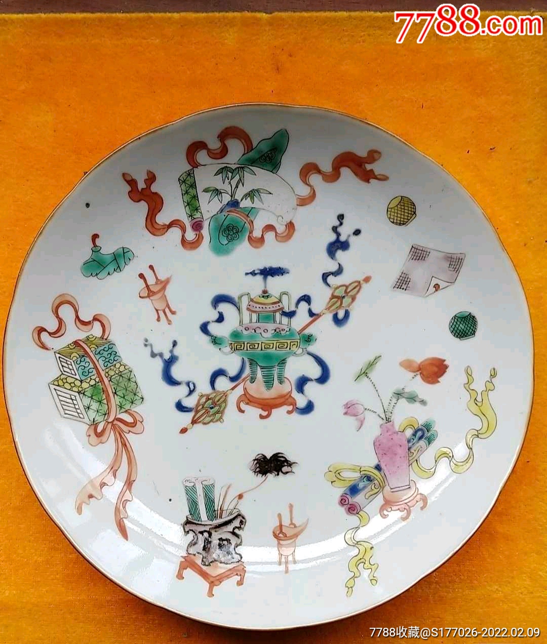 明代成化五彩暗八仙盘子全品_彩绘瓷/彩瓷_康乾顺【7788收藏__收藏