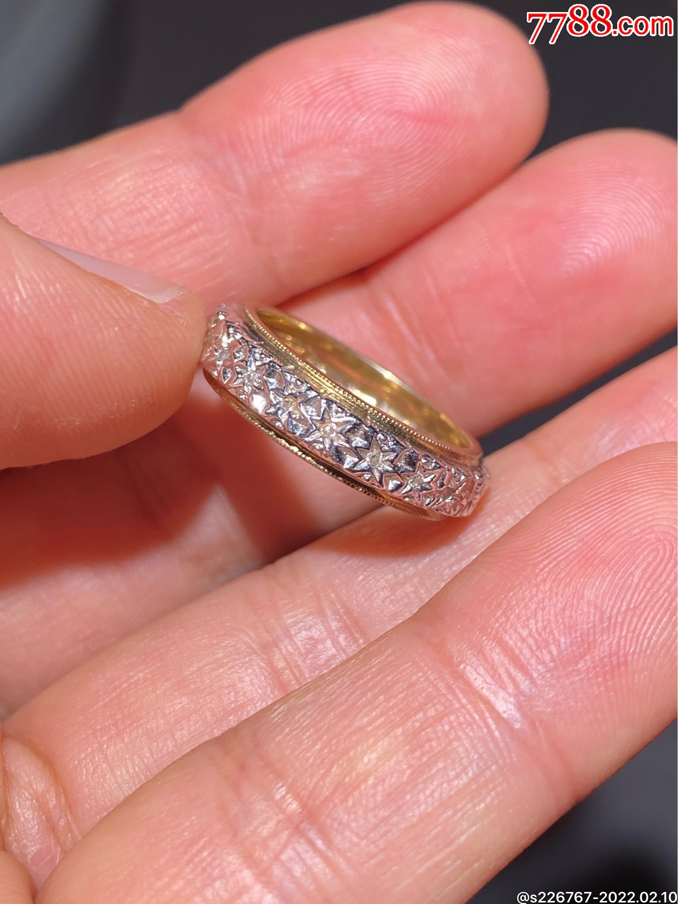 西洋古董9k金镶嵌满圈钻石戒指