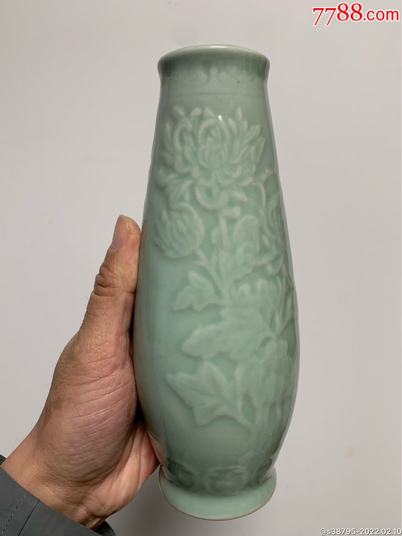 文革青釉双面堆花赏瓶_价格240元【丁一晚清民国瓷杂店】_第1张_7788