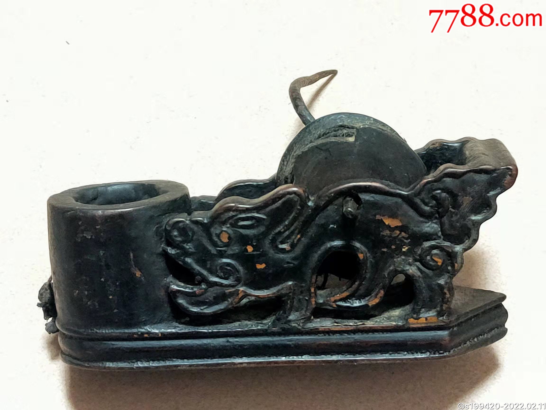 清代果木老墨斗雕刻精致完整漂亮长度16