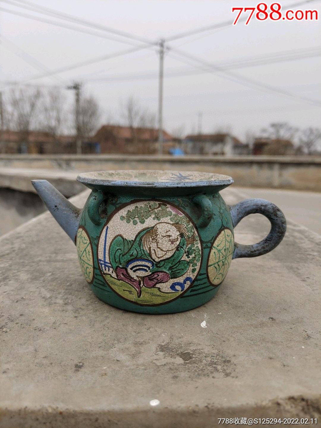 民国五彩人物紫砂壶一把砂好壶型好画工也好