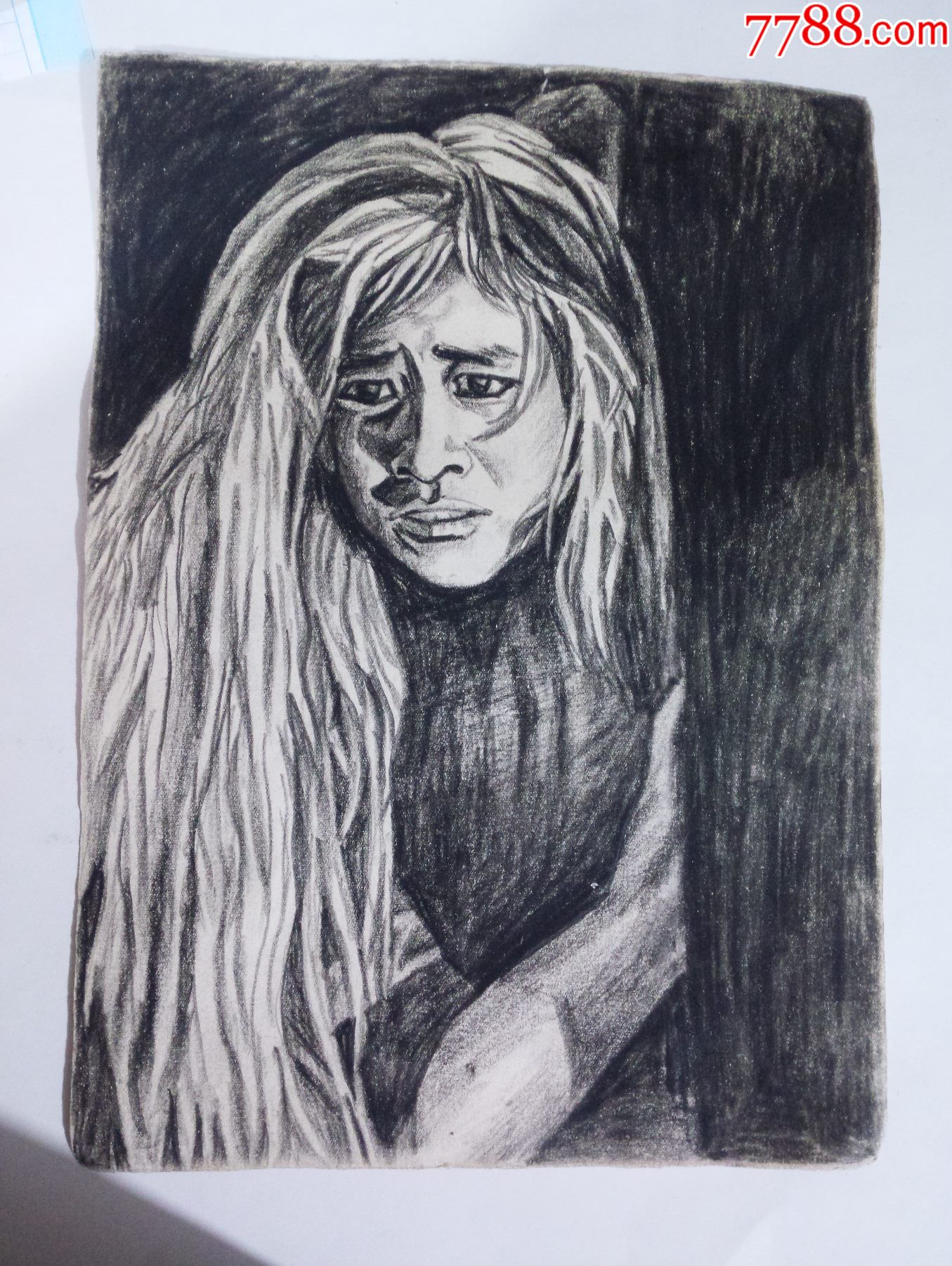 文革知青手绘16开素描画白毛女纯手绘非印刷