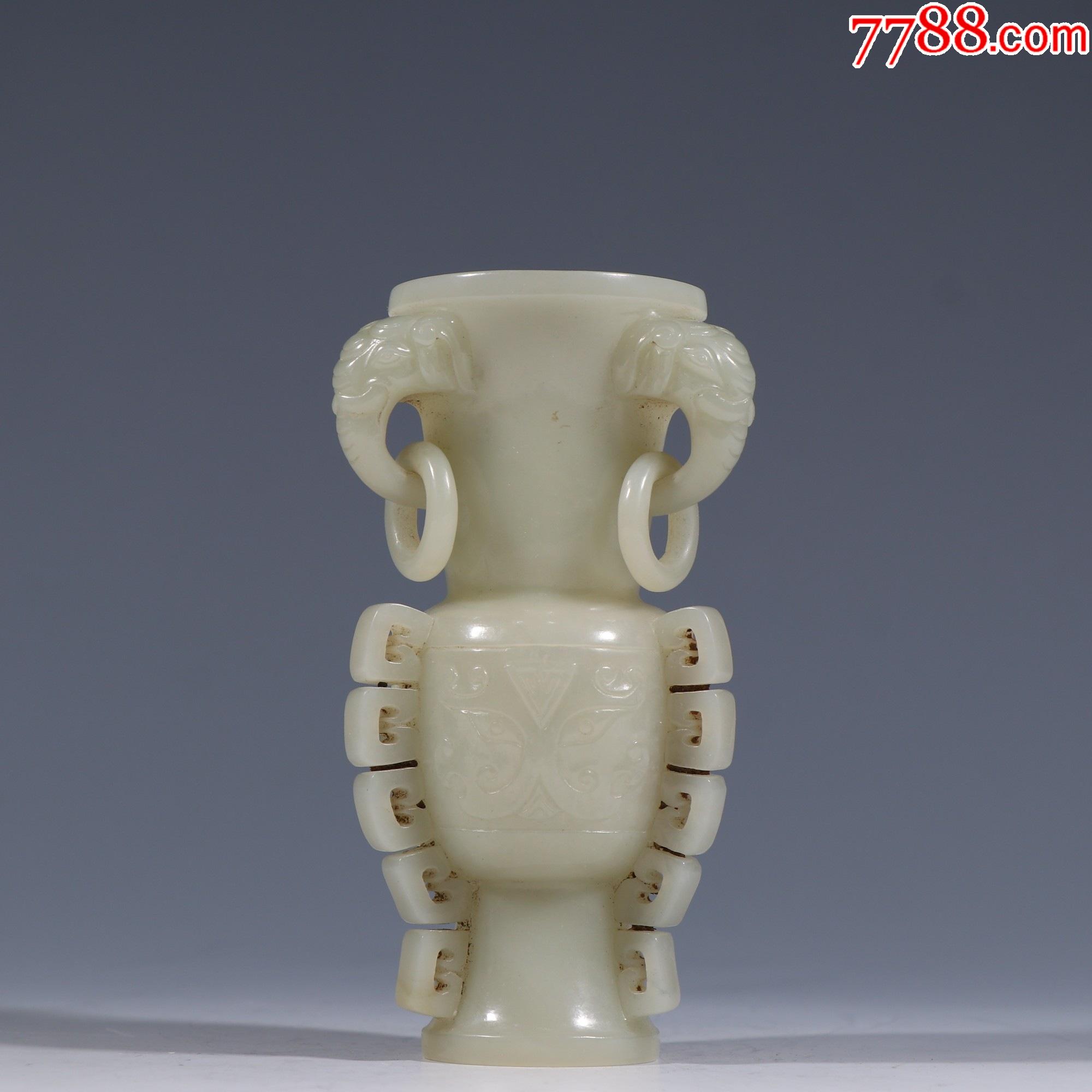 和田玉籽料饕鬄兽面纹花觚