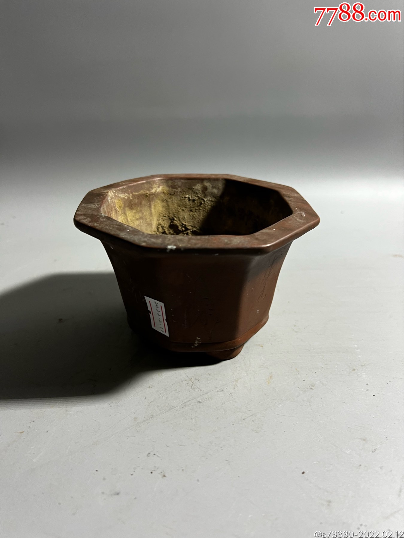 老花盆80年代左右浙江嵊县紫砂八角花盆y